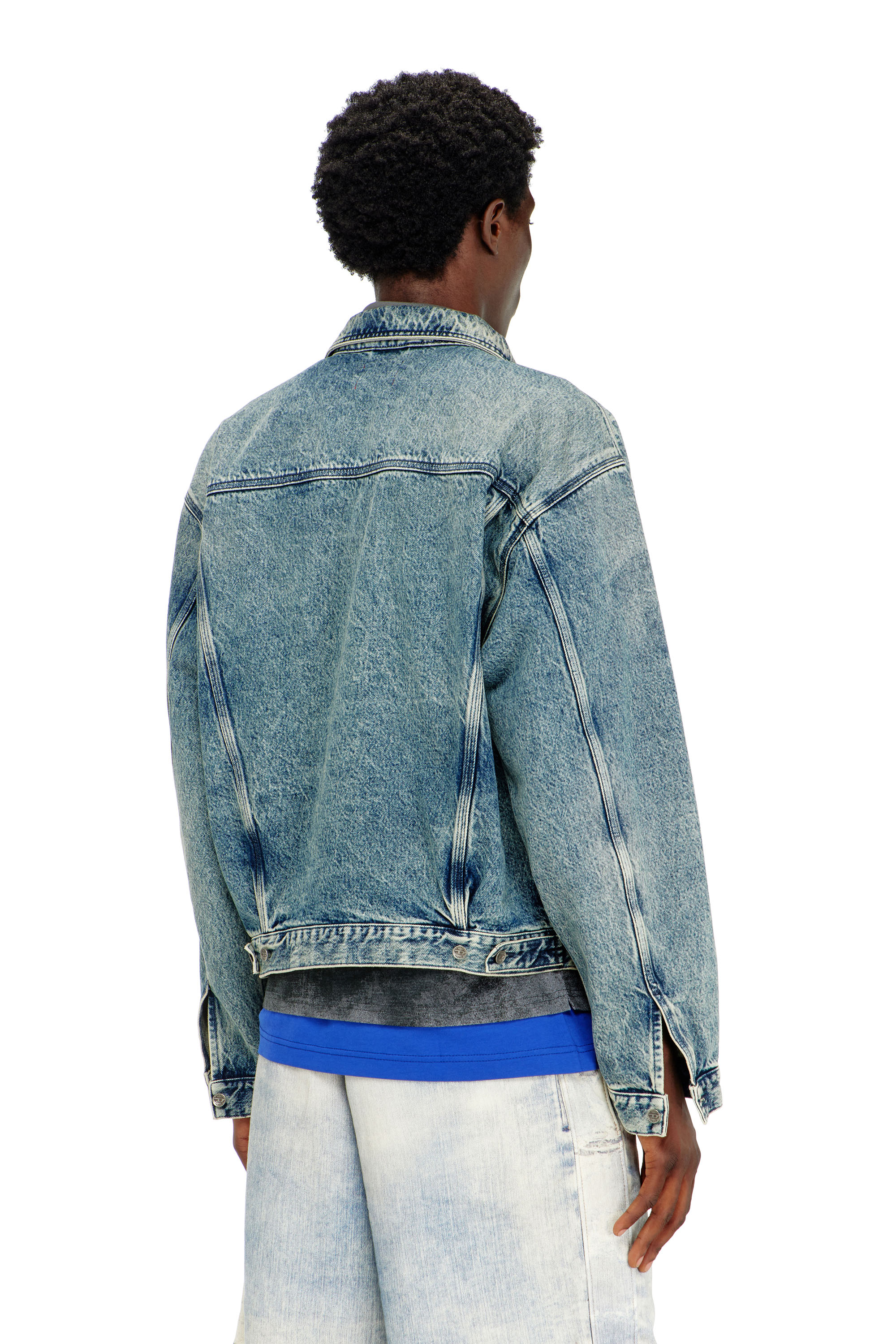 Diesel - D-DENVER-S2, Unisex's Trucker jacket with patch effects in Medium blue - 4