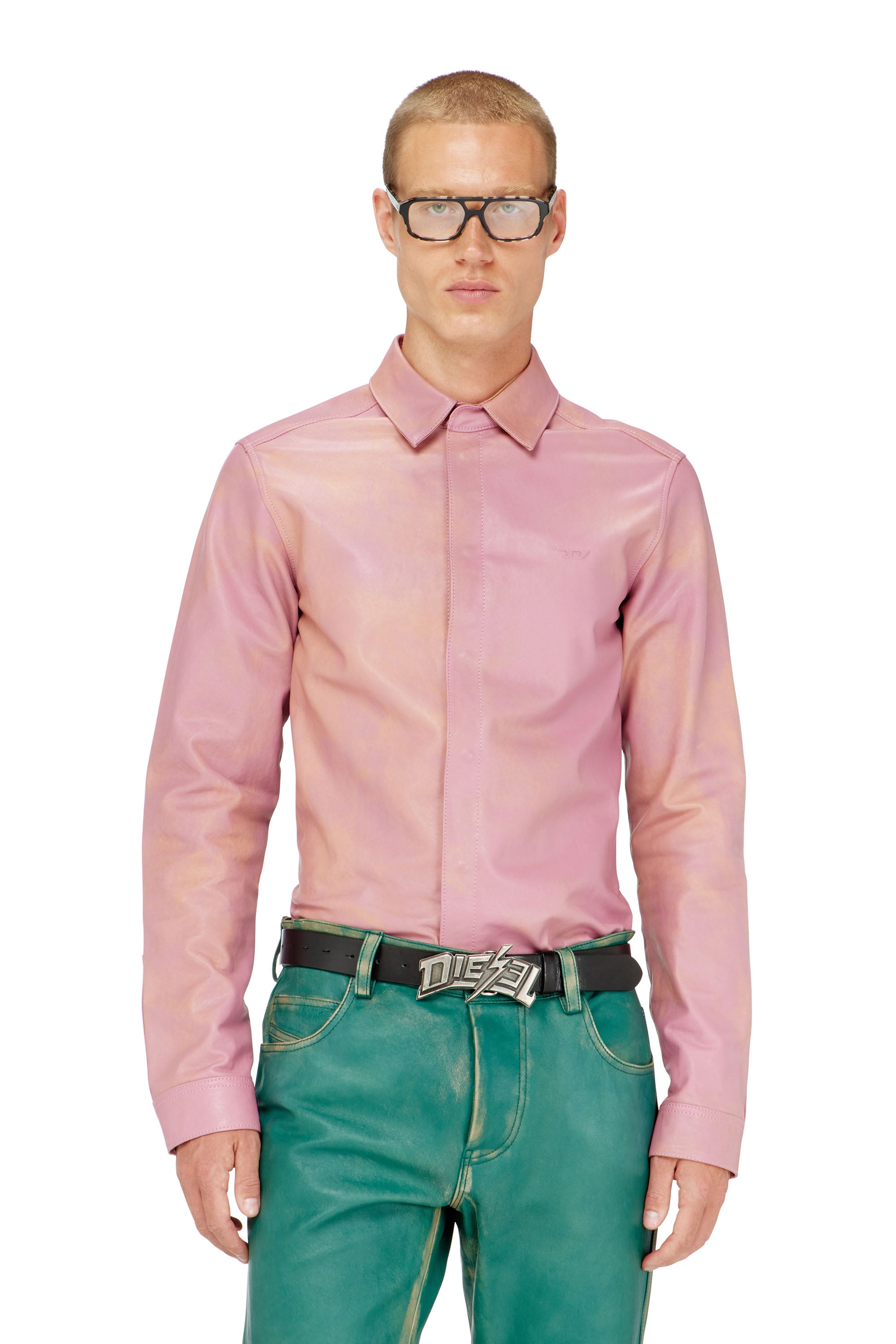 Diesel - S-CIRT, Man's Shirt in treated leather in Pink - 1
