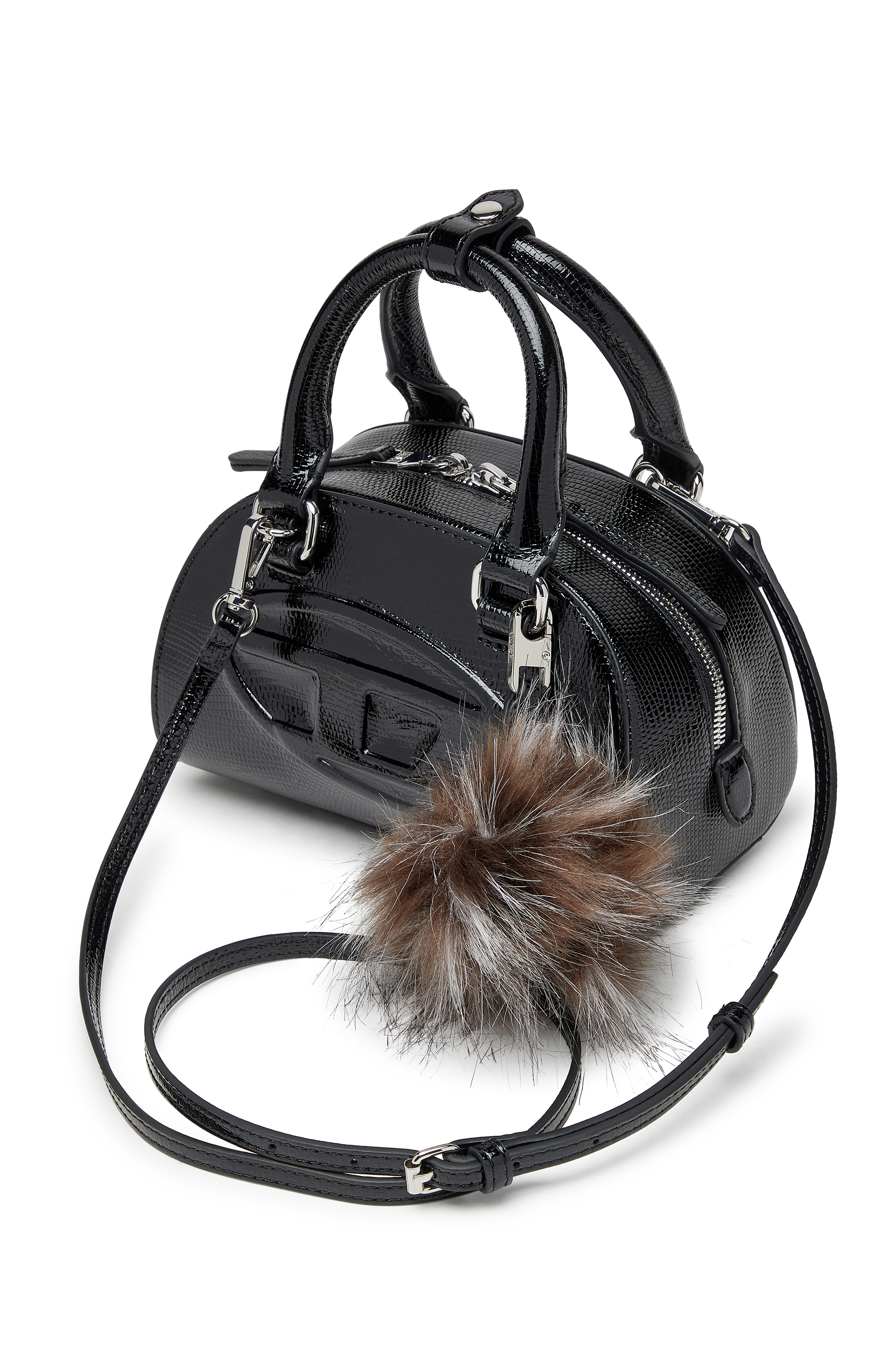 Diesel - 1DR DOME CROSSBODY, Woman's 1DR Dome-Mini bowling bag in embossed leather in Black - 6