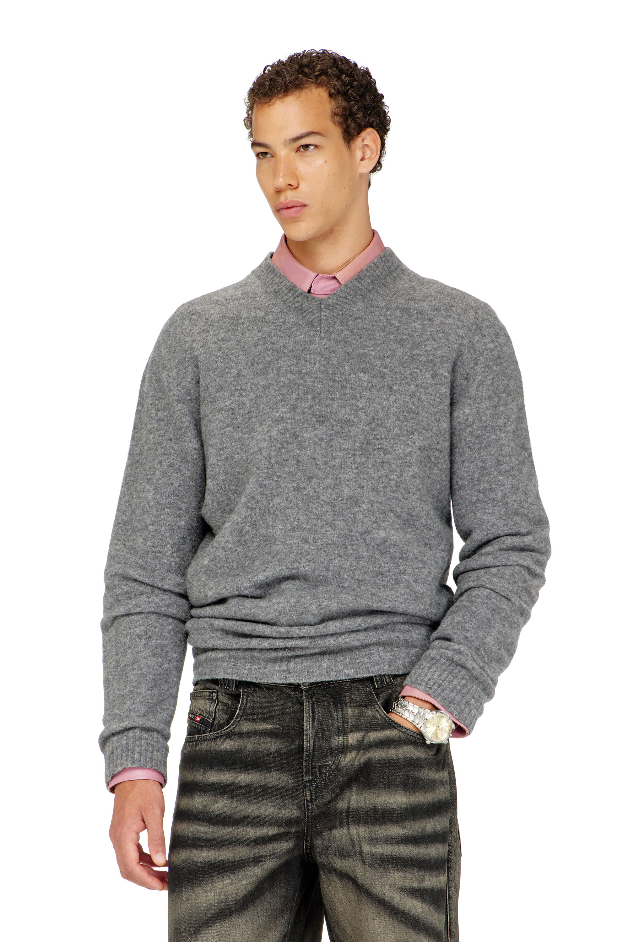 Diesel - K-ANDIE, Man's V-neck jumper in wrinkled boiled knit in null - 1