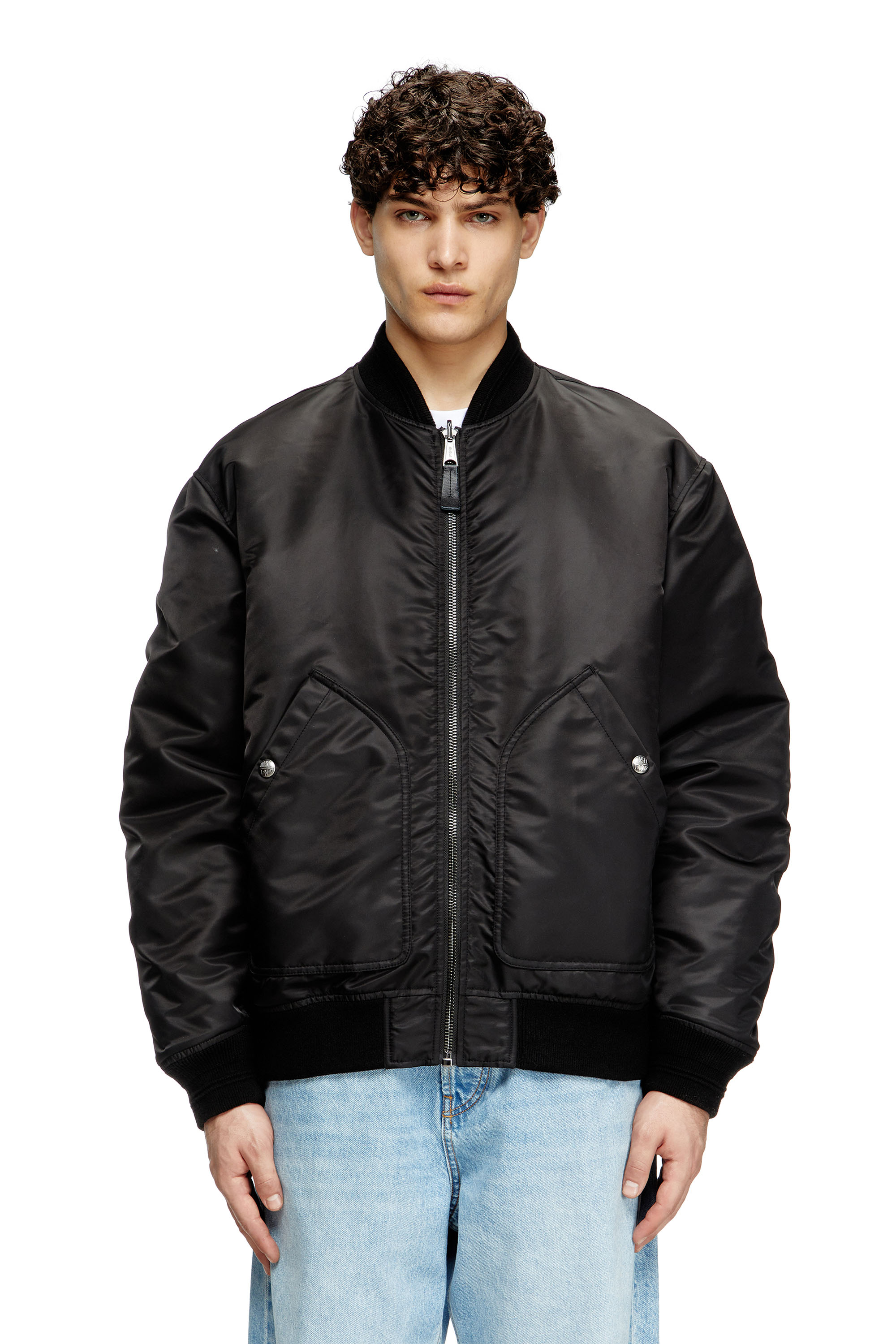 Diesel - J-HELD, Man's Bomber in padded nylon with Oval D in Black - 3