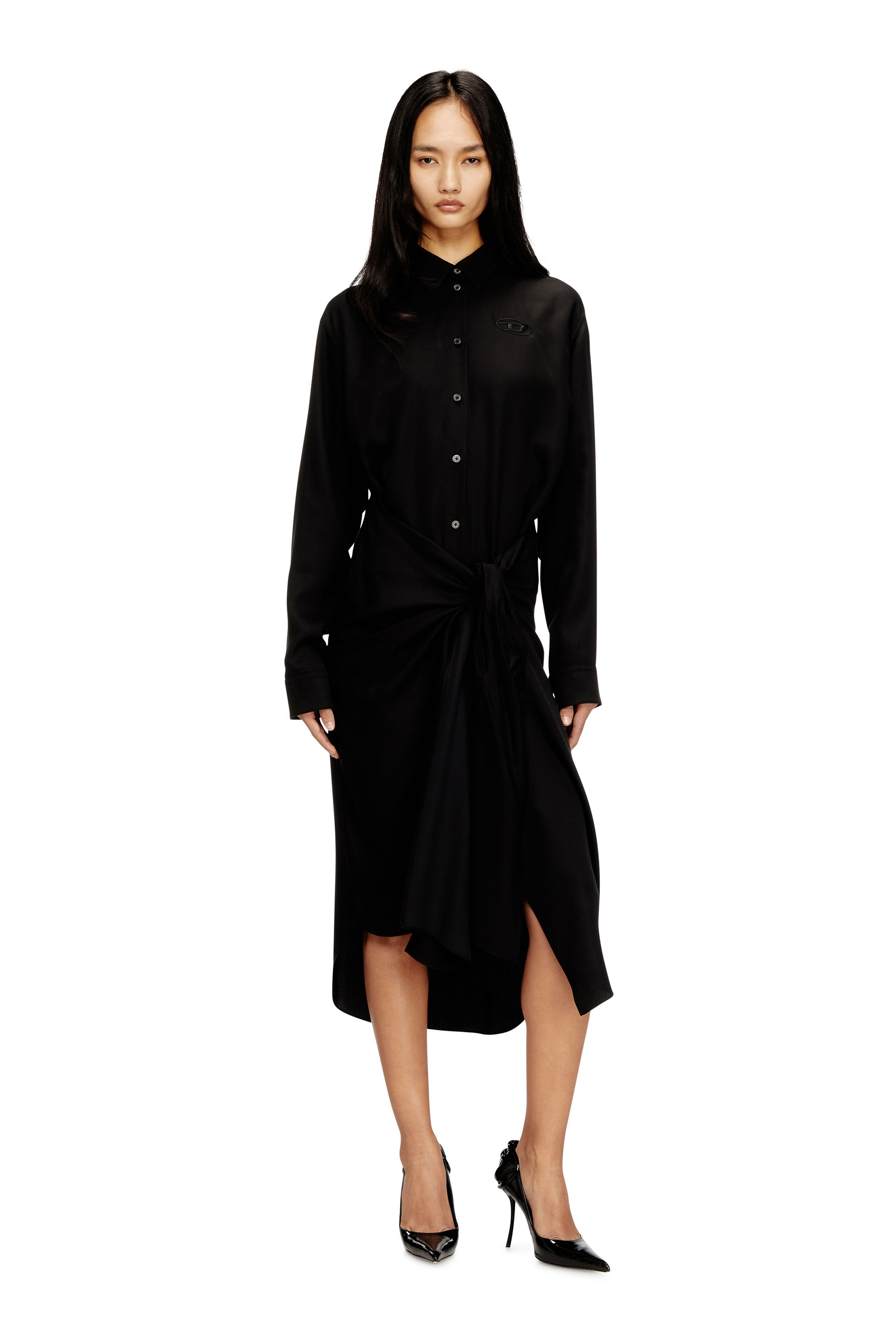 Diesel - D-ILETTA-S1, Woman's Midi shirt dress with twisted detail in Black - 3