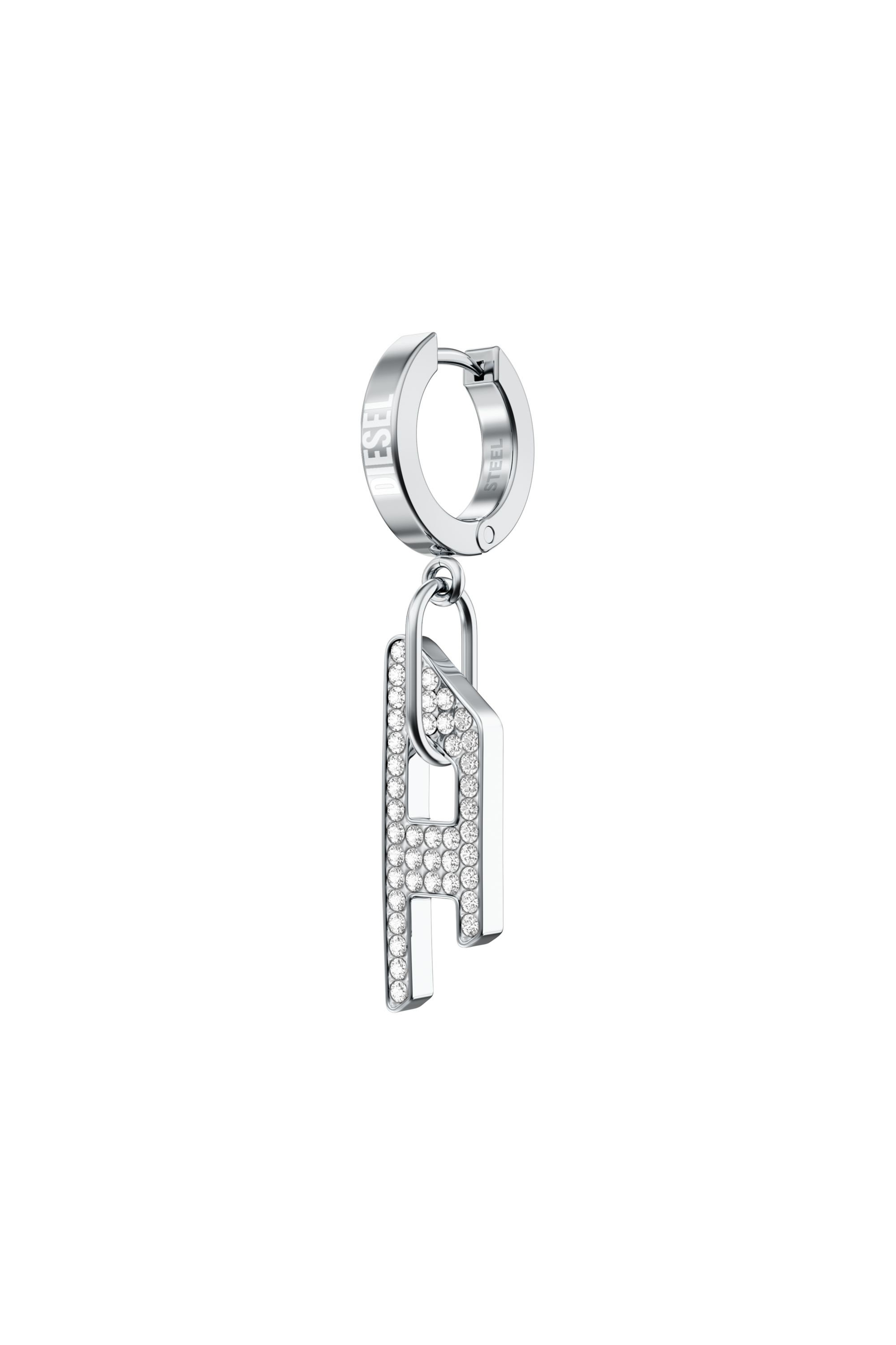 Diesel - DX1706040 JEWELLERY, Unisex's Stainless steel glitz D drop earring in Silver - 1