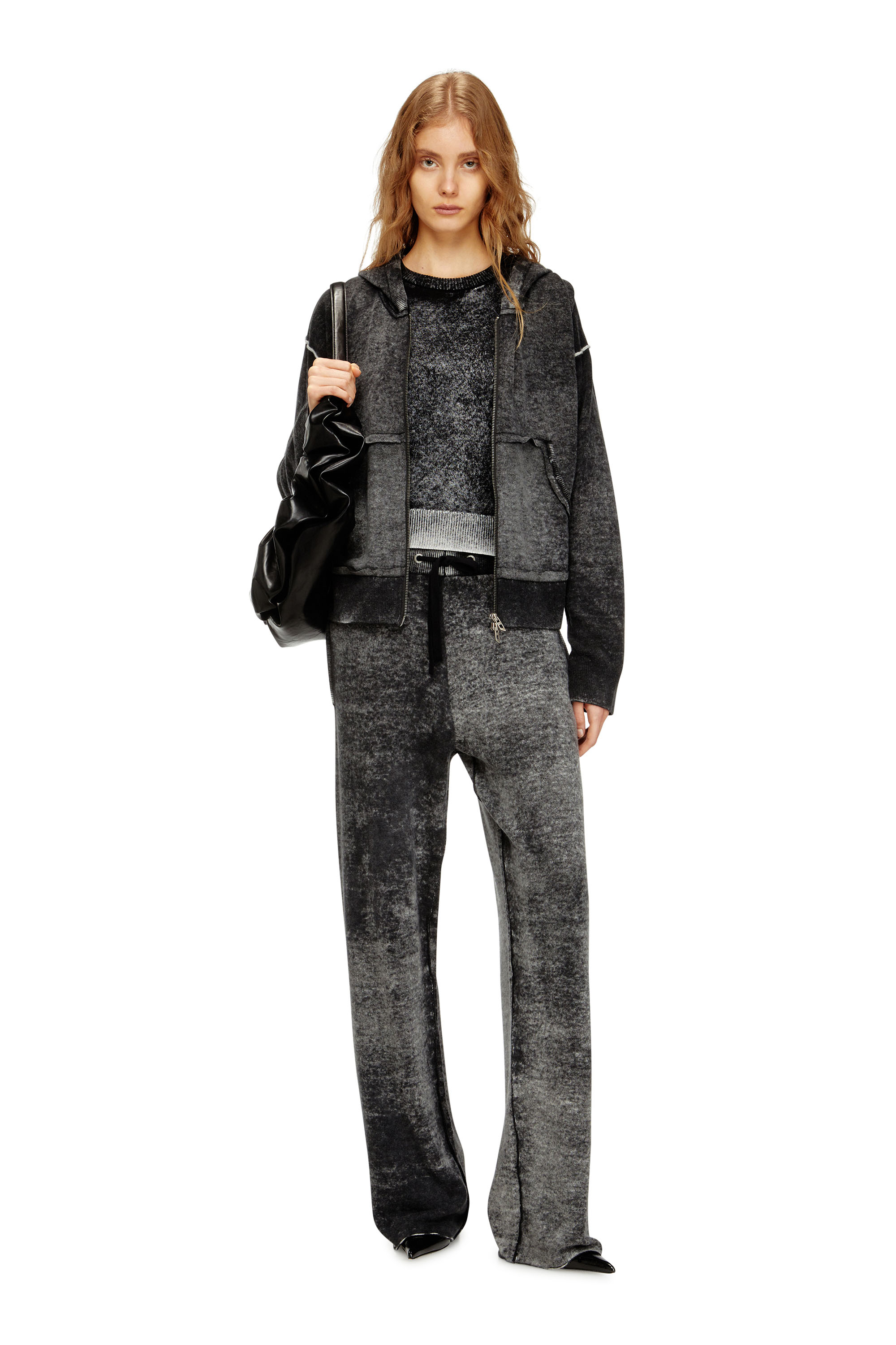 Diesel - M-HONORINE, Woman's Reverse-print knitted wool track pants in Dark grey - 2
