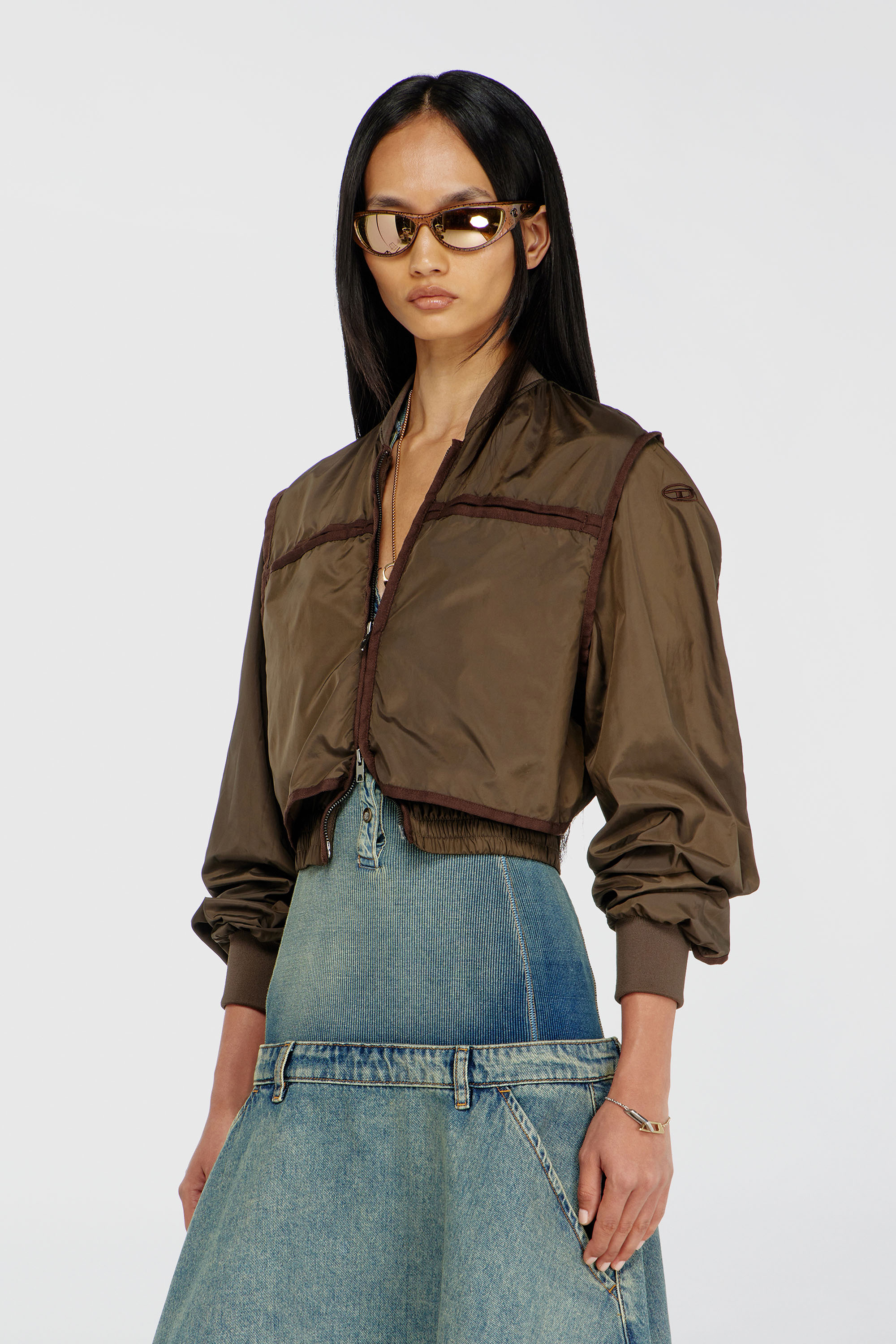 Diesel - G-OTHAM, Woman's Nylon jacket with tonal taping in Brown - 1