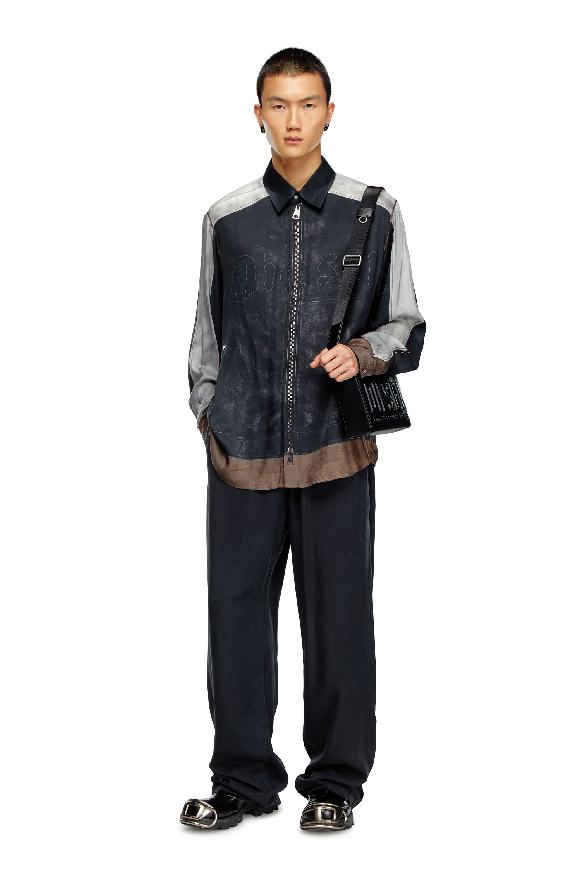 Diesel - P-DREYER-C, Man's Drawstring pants in faded twill in Black - 1