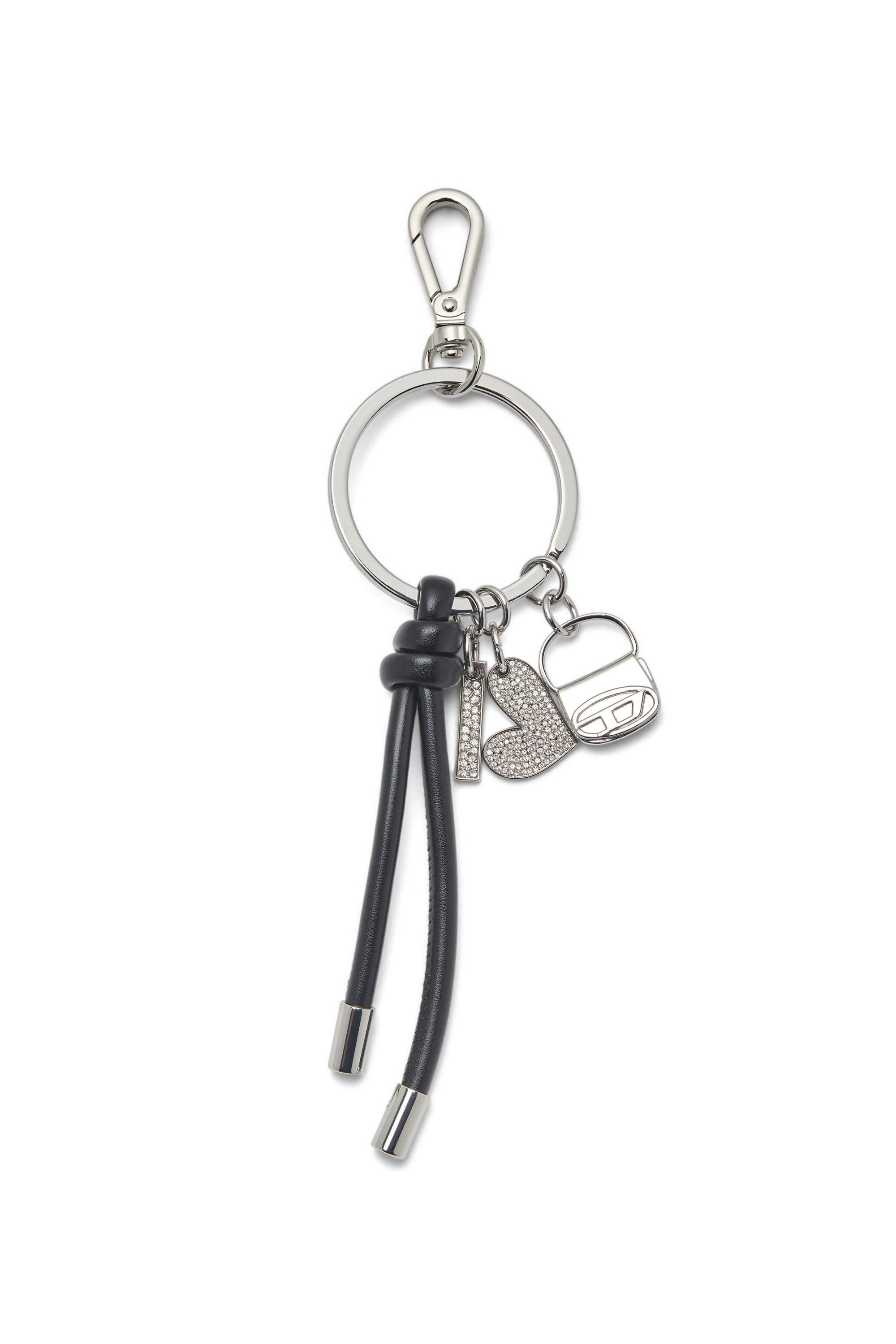 Diesel - MULTI III, Woman's Metal keyring charm with heart and bag pendants in Silver/Black - 1