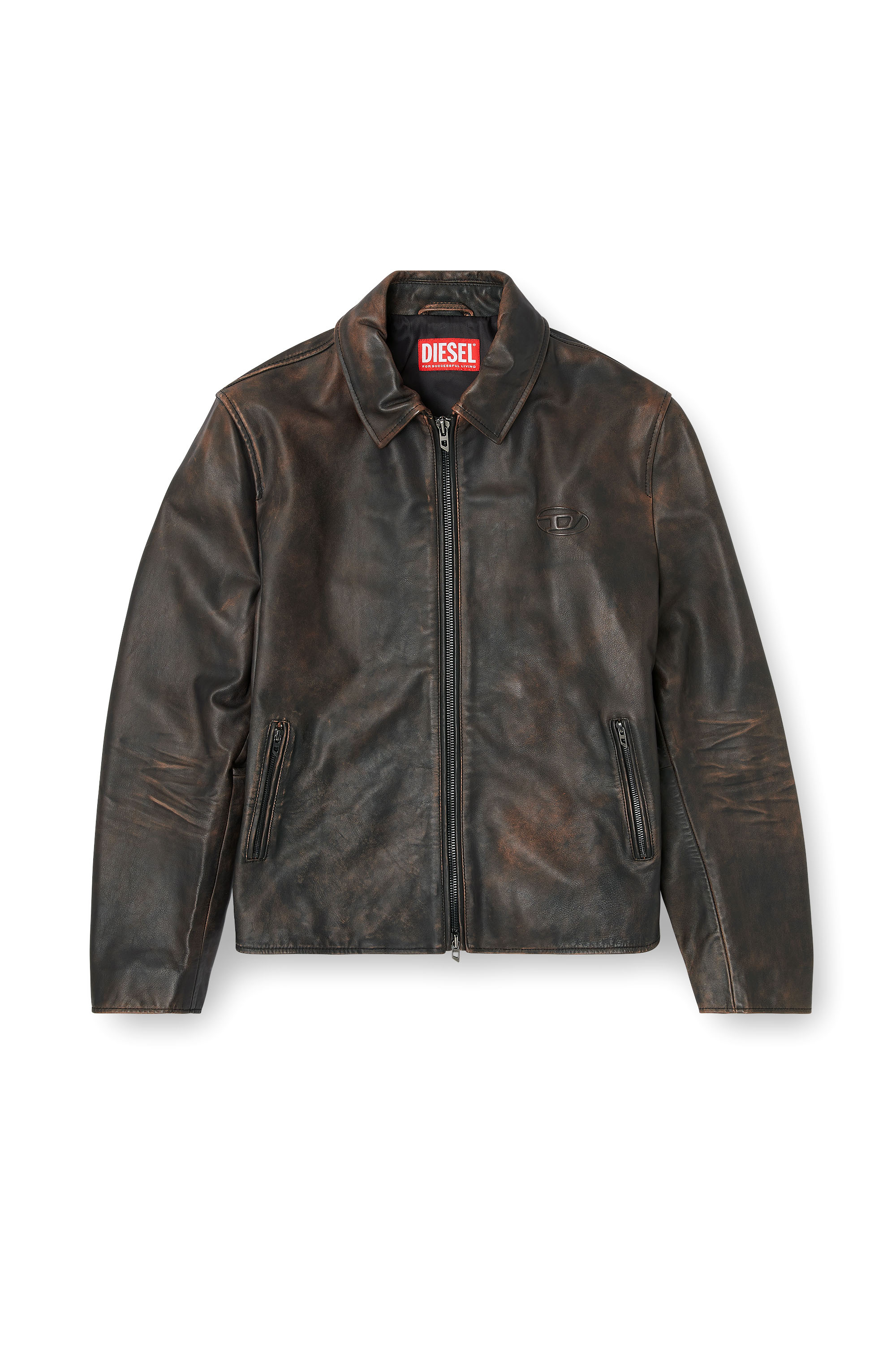 Diesel - L-AMAR-WRD, Man's Coach jacket in treated leather in Brown - 2