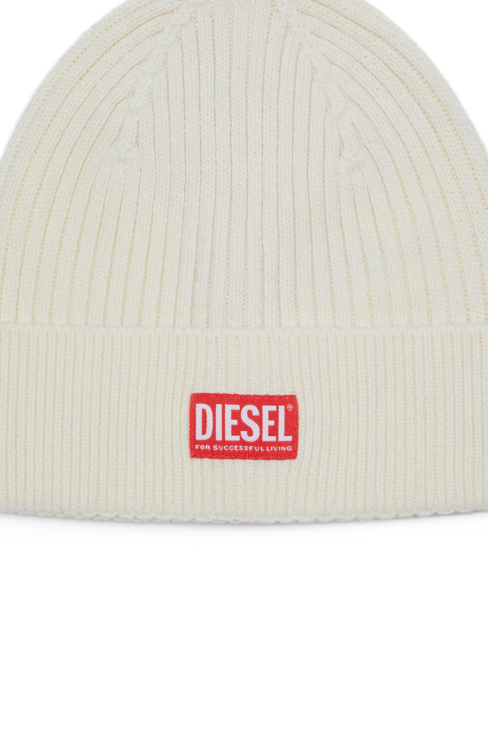 Diesel - K-CODER-H 2X2, Unisex's Ribbed beanie with logo patch in White - 3