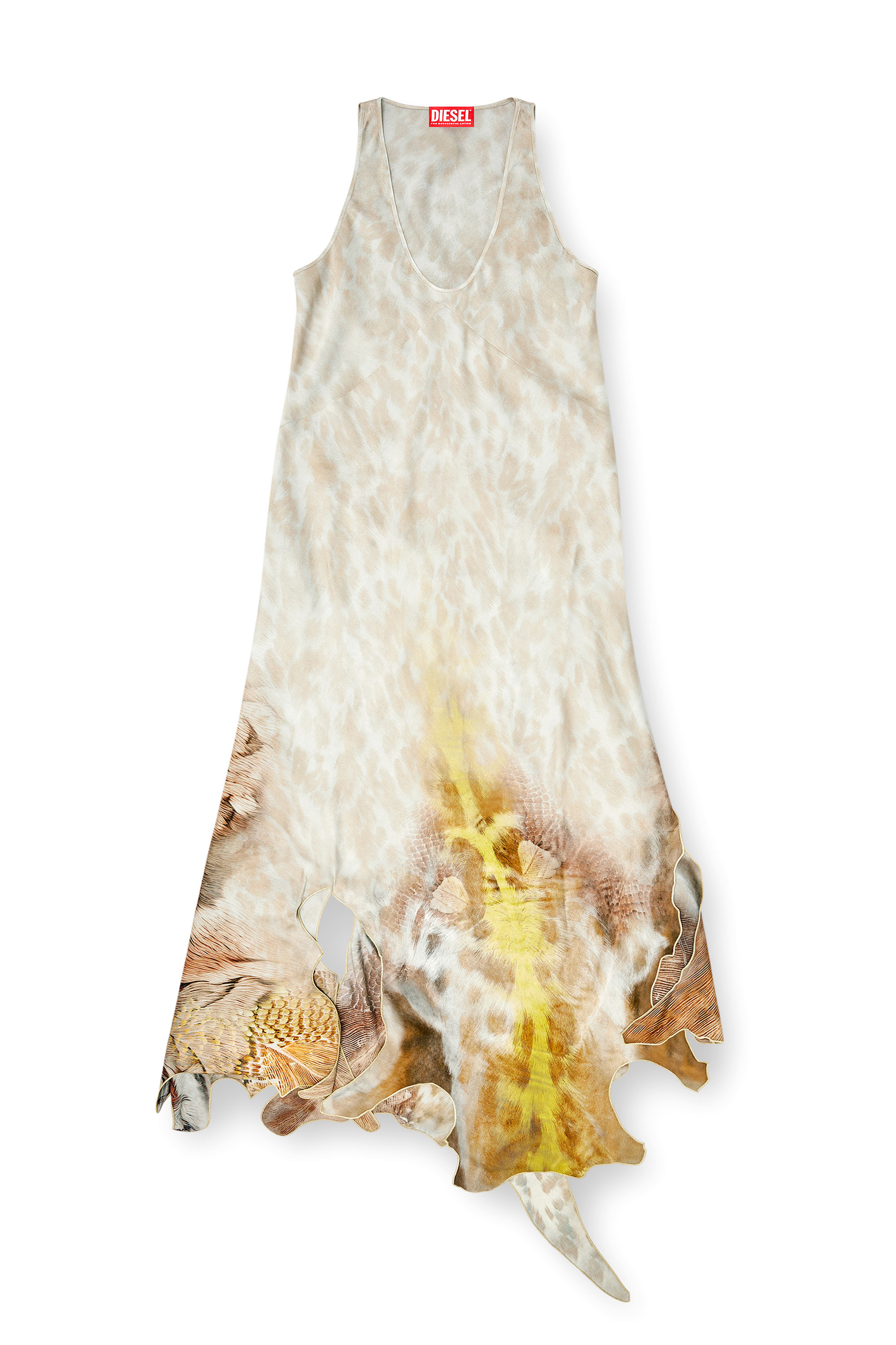 Diesel - D-IKARA, Woman's Long satin dress with hide-effect hem in Beige - 1