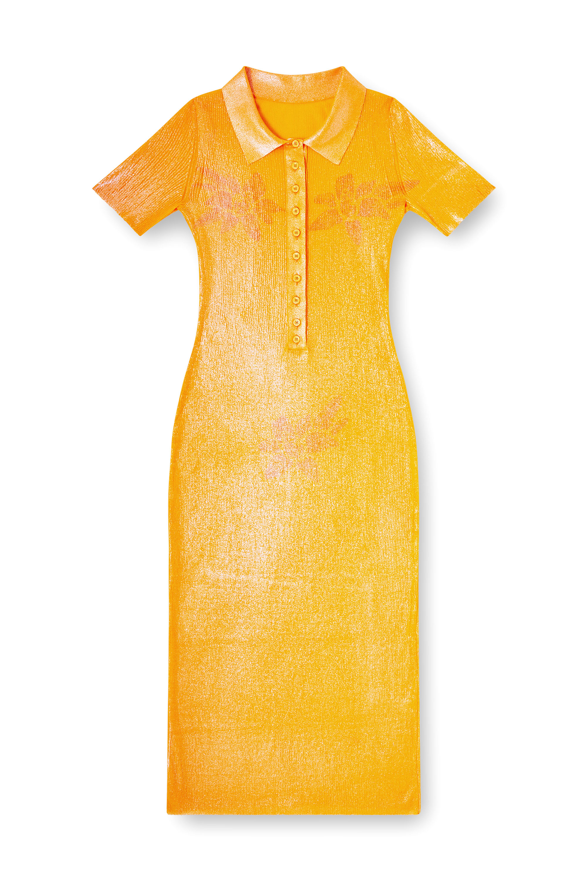 Diesel - M-ORANGE-KG, Woman's Iridescent knit polo dress with lotus print in Orange - 1