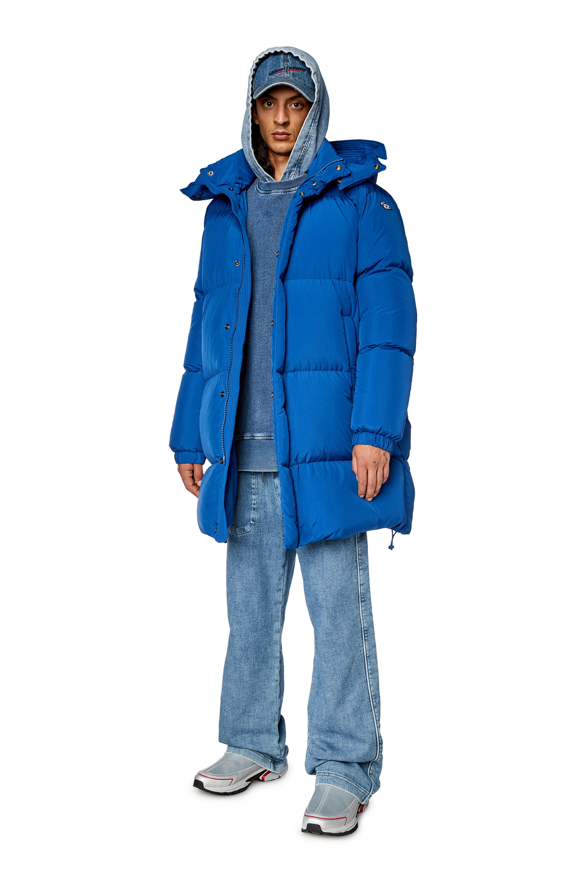Diesel - W-ROLFYS-LONG, Man's Down coat with ViralOff® treatment in Blue - 1