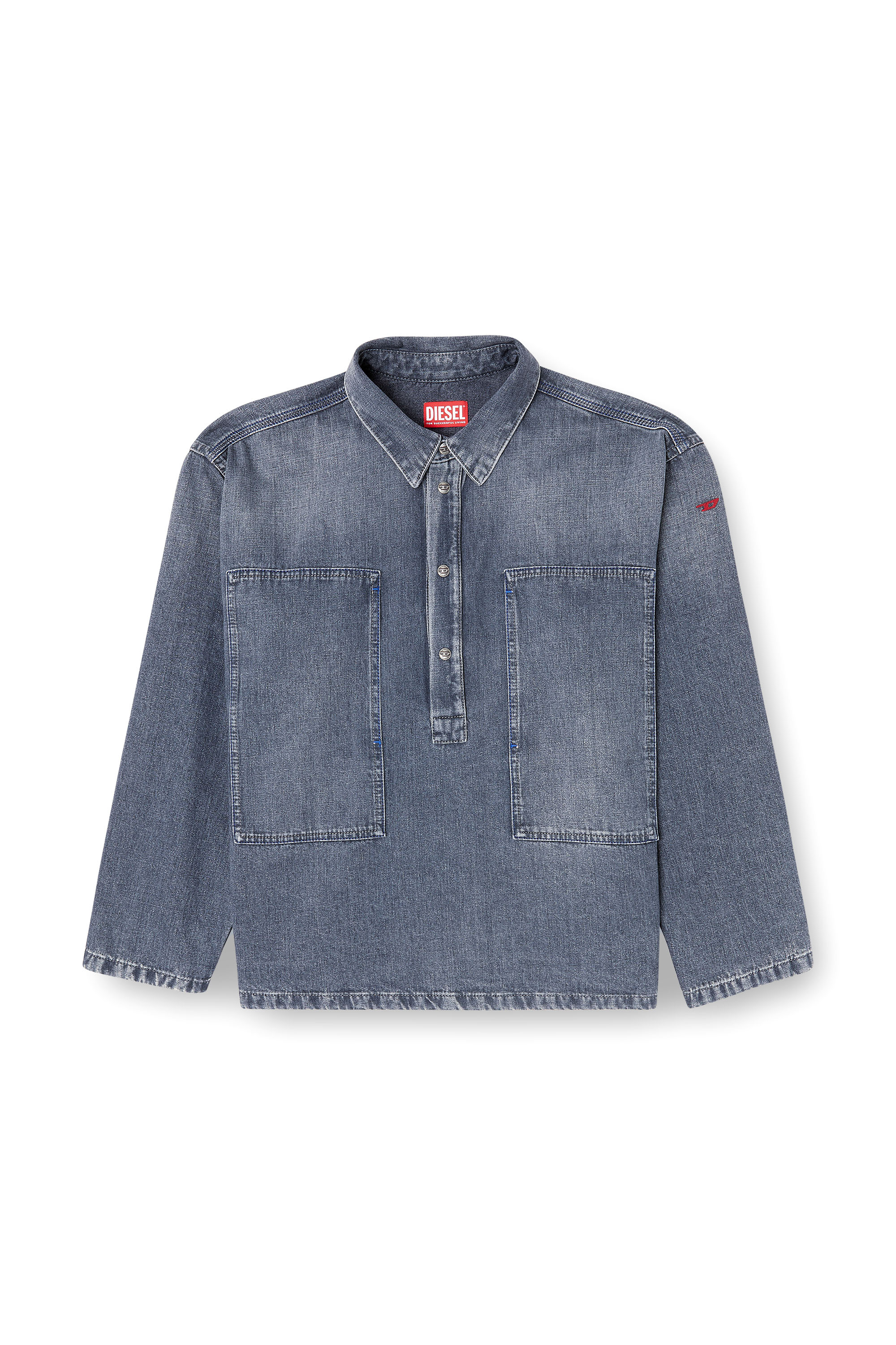 Diesel - DE-PRISS, Woman's Henley top in dirt-effect denim in Grey - 3