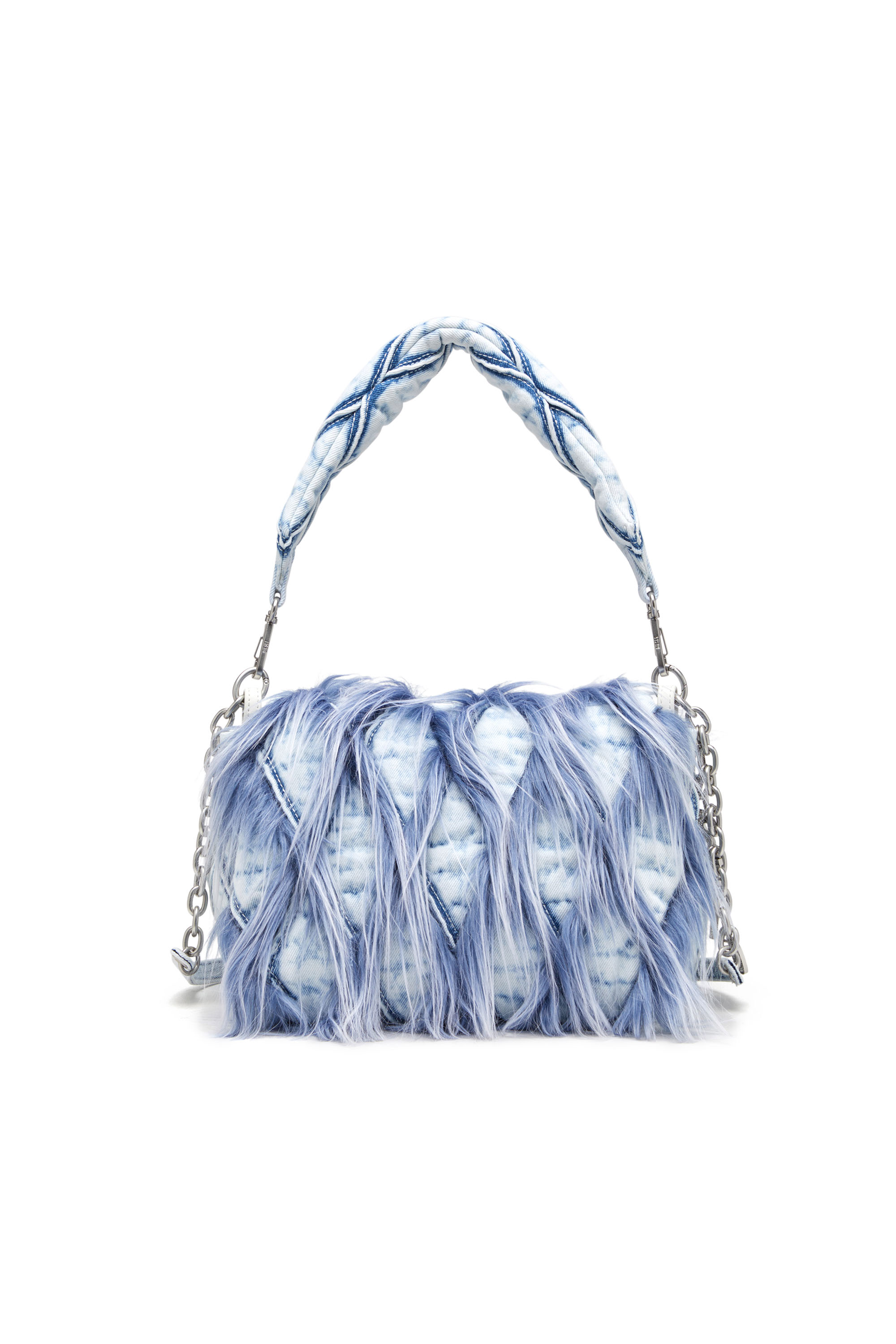 Diesel - CHARM-D SHOULDER M, Woman's Charm-D M-Shoulder bag in denim and faux fur in Blue - 1