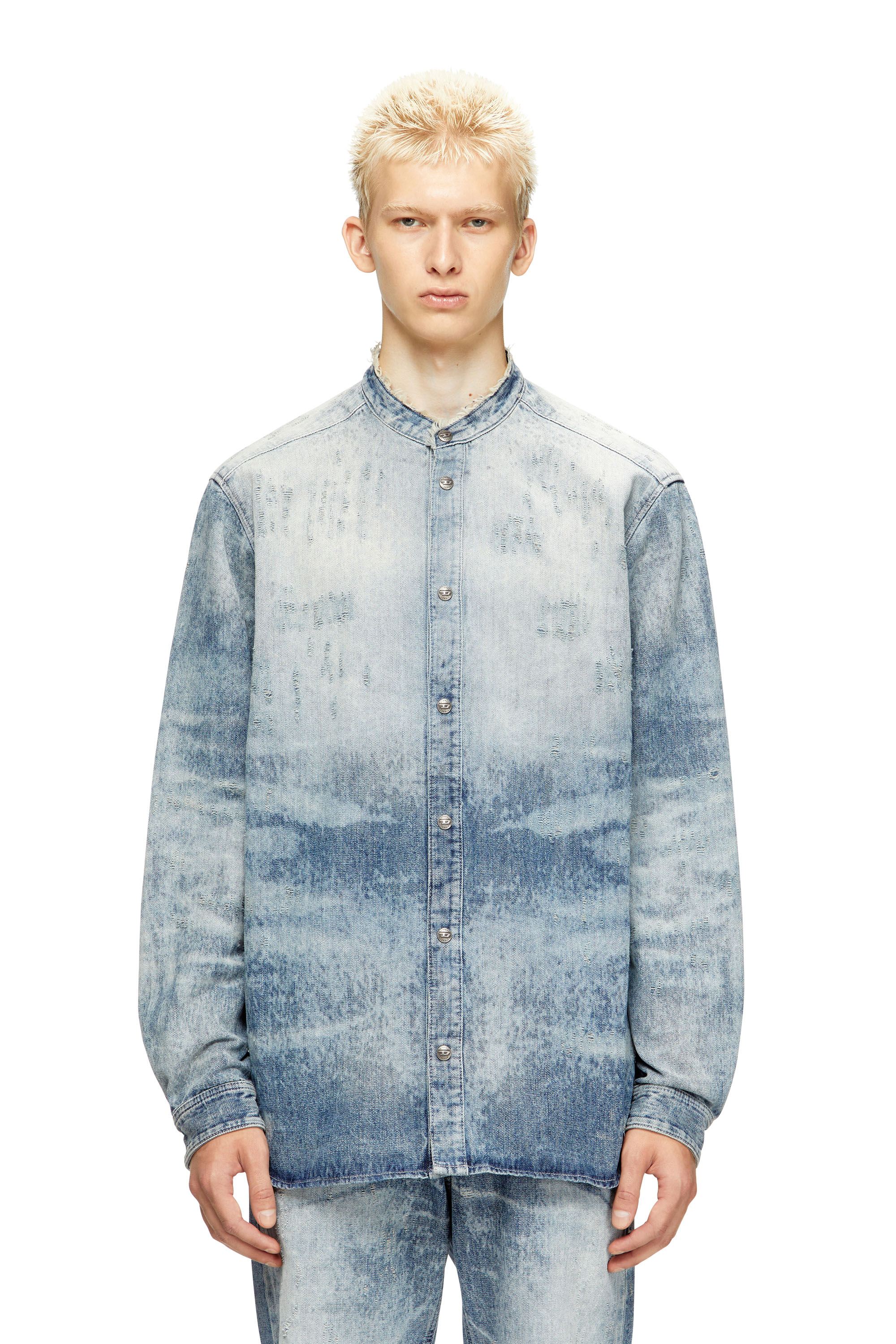 Diesel - D-SIMP-FSH, Man's Shirt in distressed honeycomb denim in Light Blue - 3