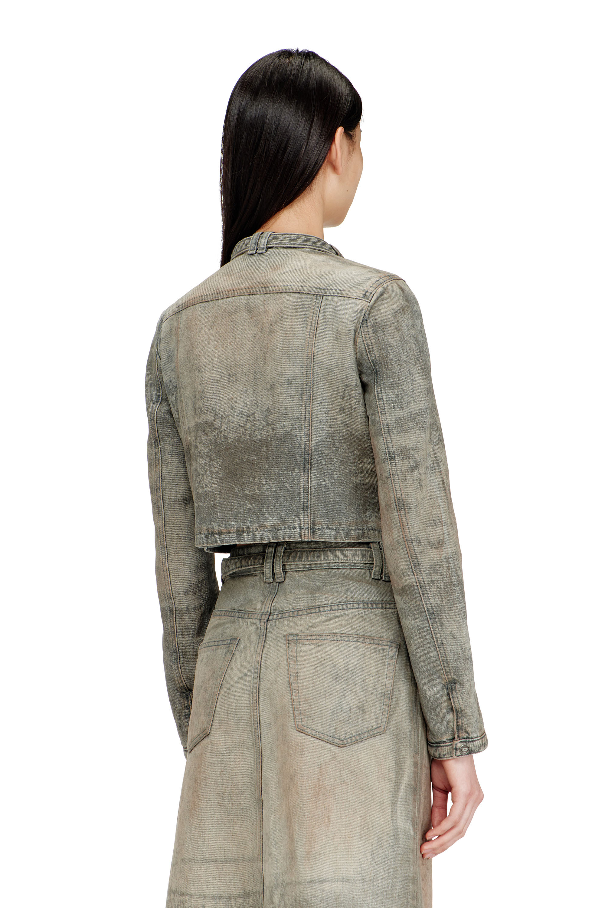 Diesel - DE-SAPHIX-FSI1, Woman's Cropped jacket in cotton-hemp satin denim in Grey - 4