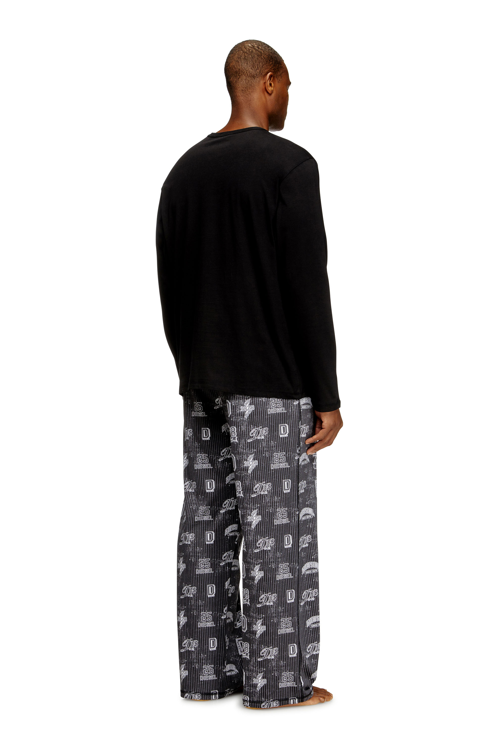 Diesel - SET-NOLAN-D-BOX, Man's Cotton pajama set with logo prints in Black/Grey - 2