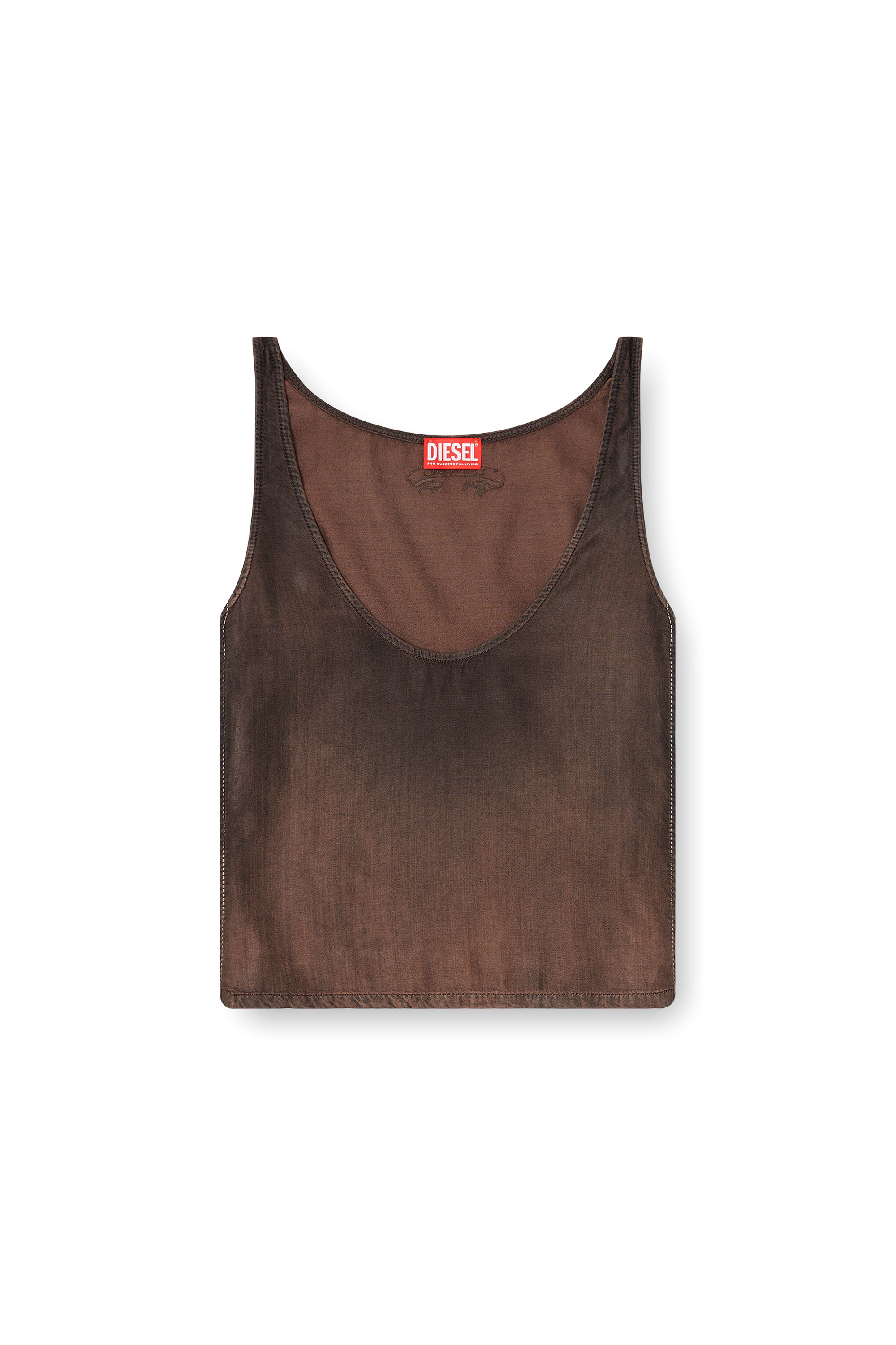 Diesel - DE-NORIAN-S, Woman's Tank top in fluid coated denim in Brown - 3
