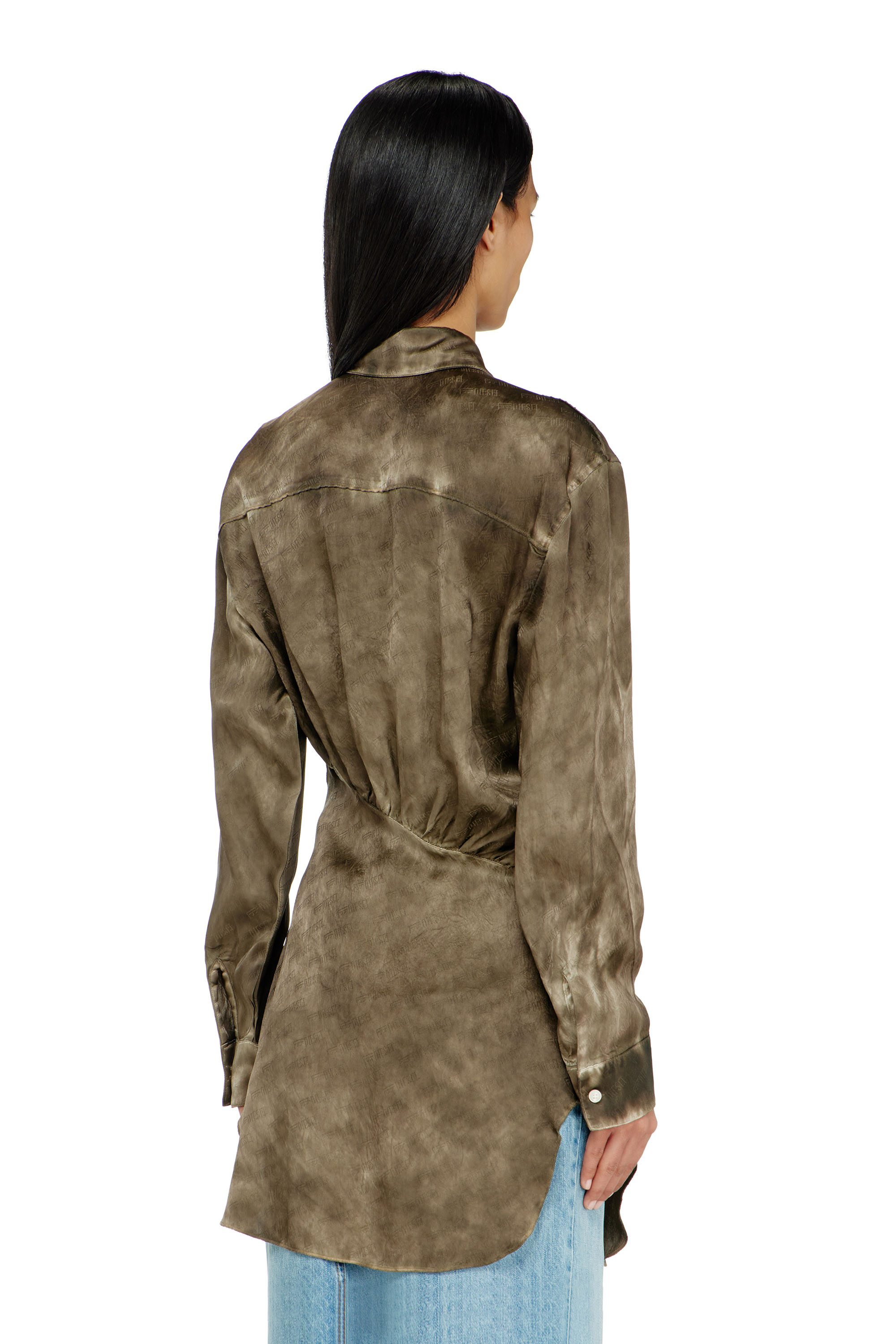 Diesel - C-LAVEL, Woman's Long shirt in logo-jacquard crinkled satin in null - 4