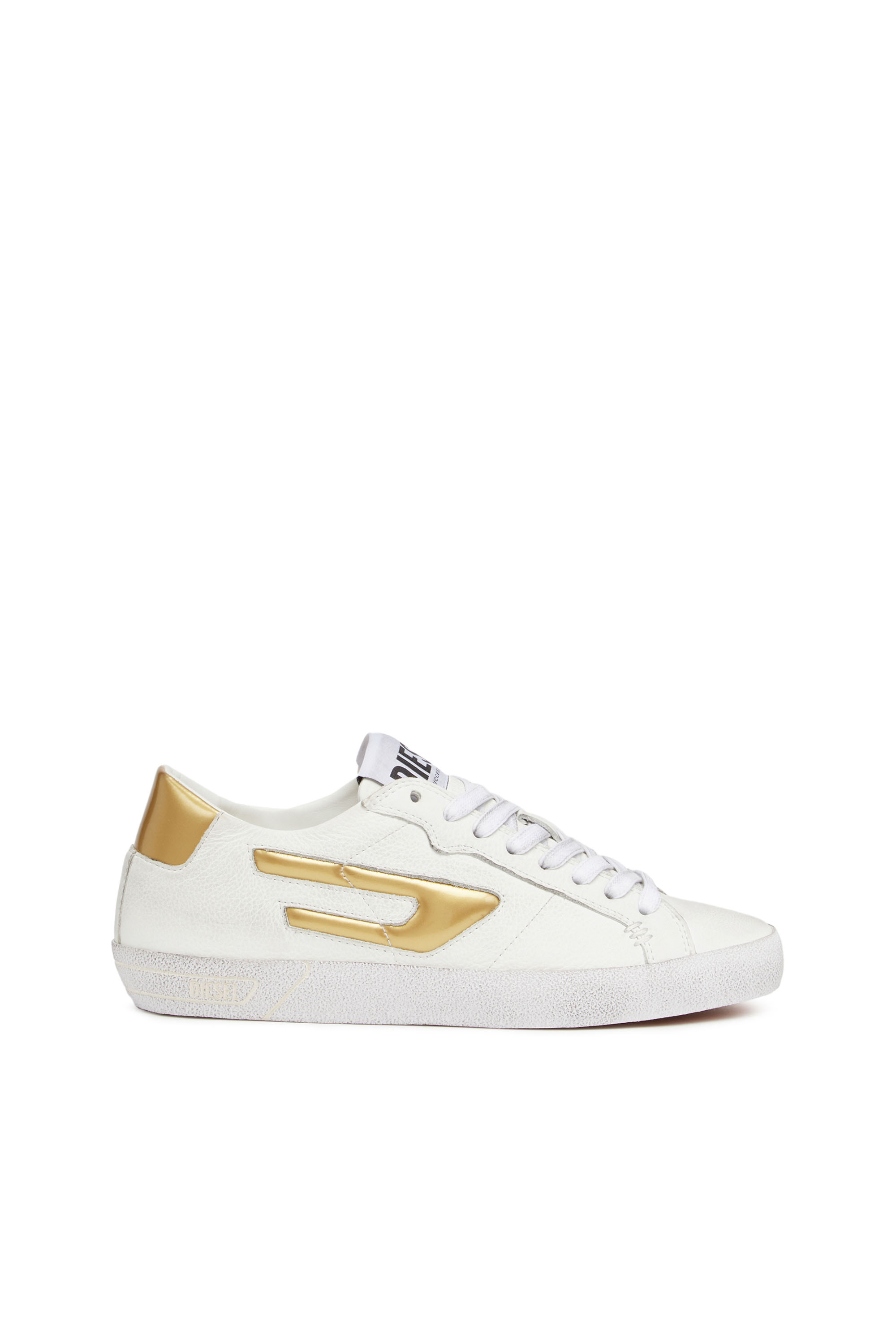 S-LEROJI LOW W, White/Yellow Diesel - S-LEROJI LOW W, Woman's S-Leroji Low W - Low-top sneakers with metallic D logo in White/Yellow - 1