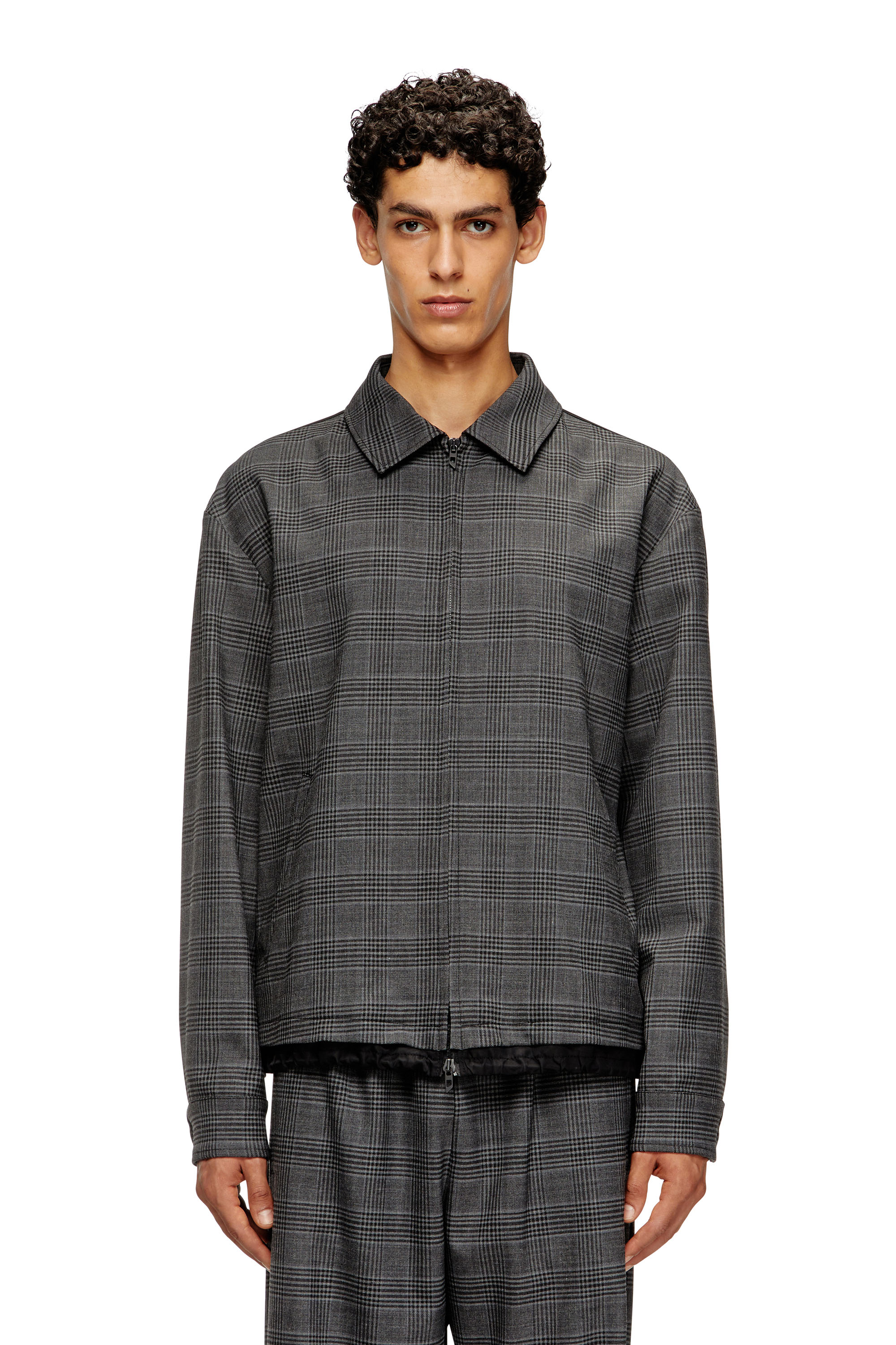 Diesel - J-TING, Man's Coach jacket in Prince of Wales wool blend and satin in Black/Grey - 3