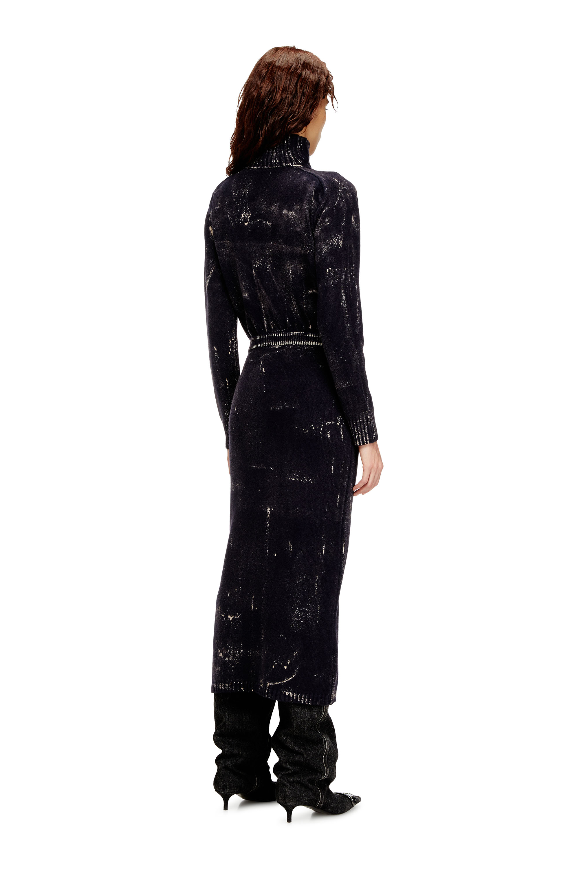 Diesel - M-MARCELLE, Woman's Midi dress in treated wool-blend knit in Black - 4