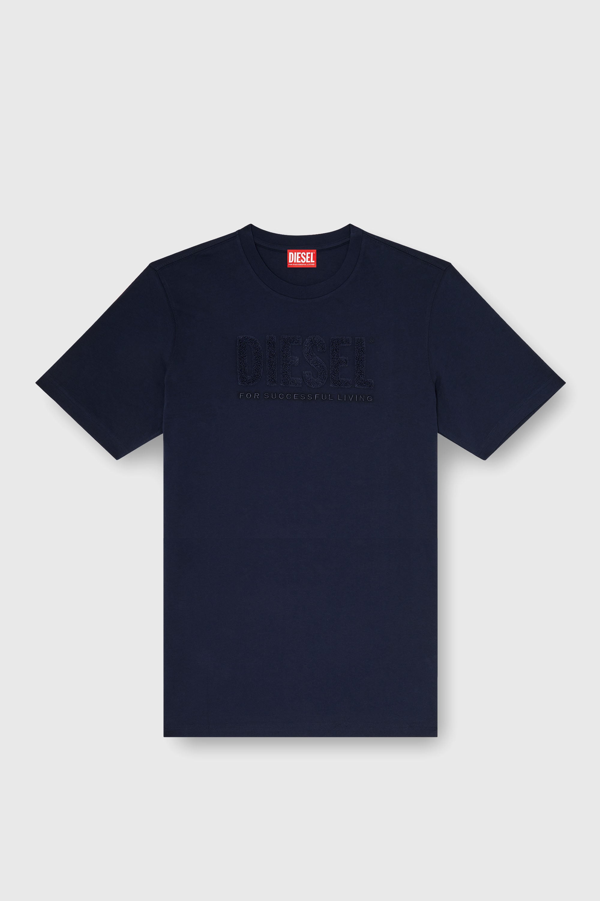 Diesel - T-JUST-OVA-T92, Man's Cotton T-shirt with tonal Diesel logo print in Blue - 2