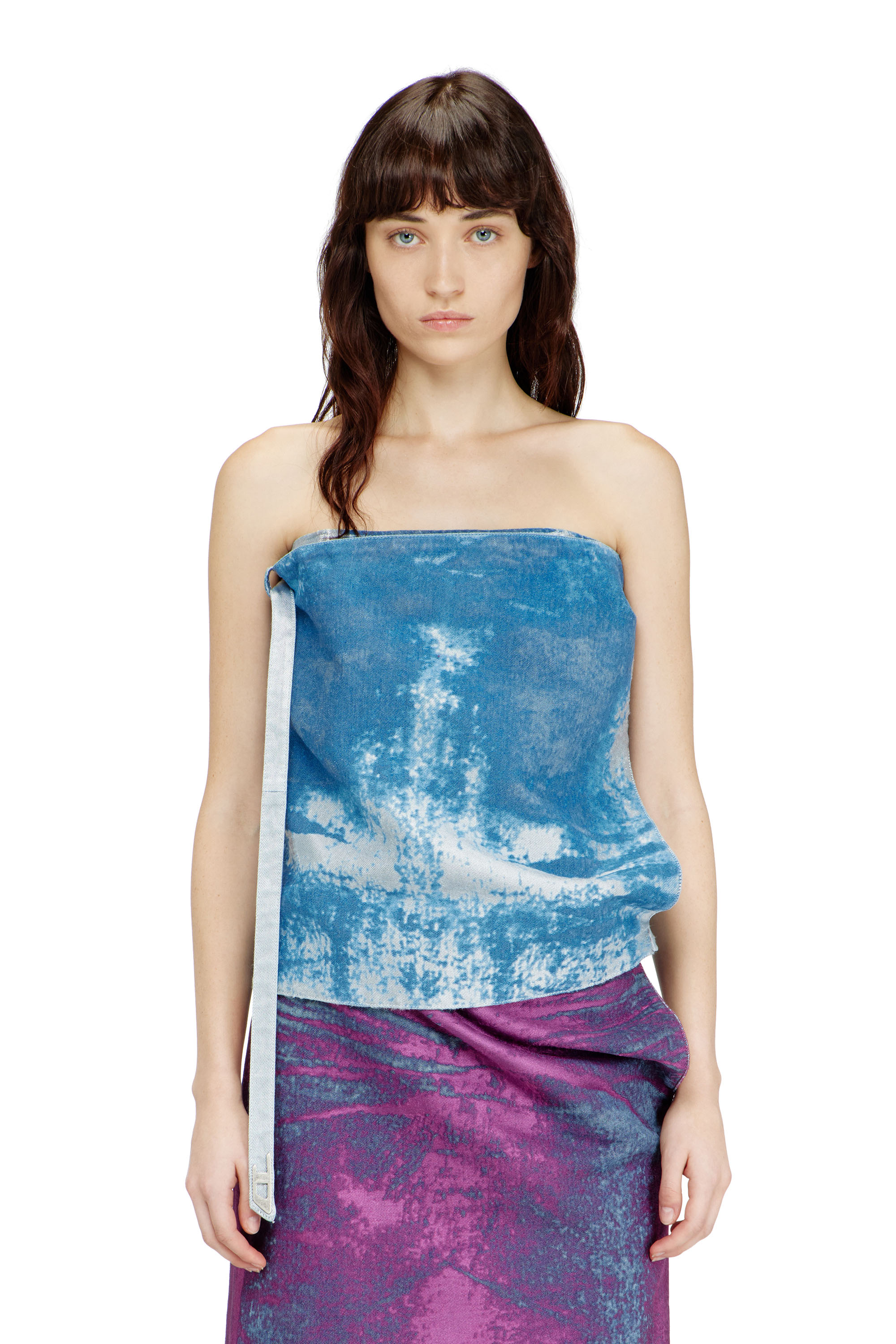 Diesel - DE-SANDIE-FSI, Woman's Sleeveless top in coloured satin denim in Blue - 1