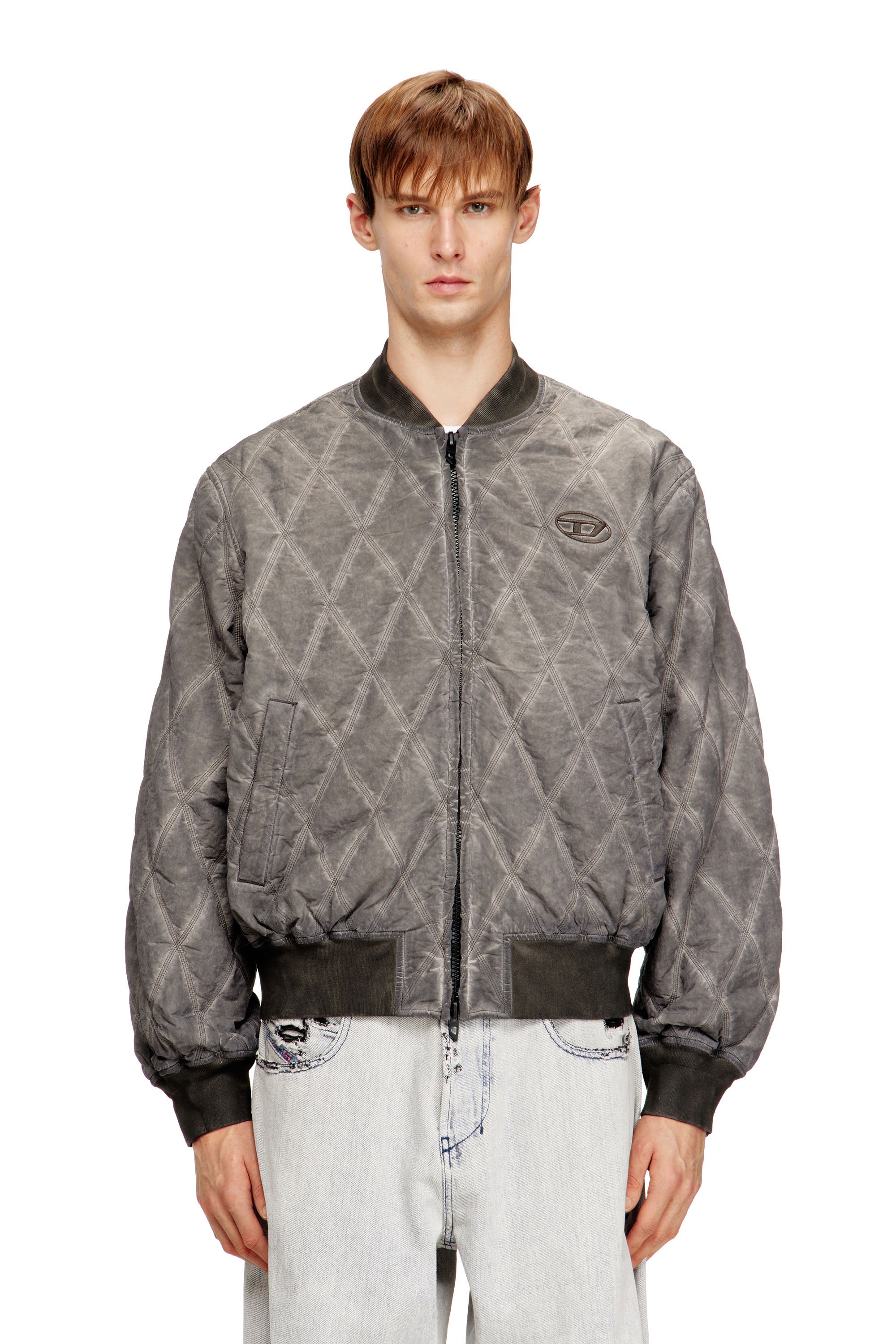 Diesel - J-TYPE-TREAT, Man's Padded argyle-quilted bomber jacket in Grey - 1