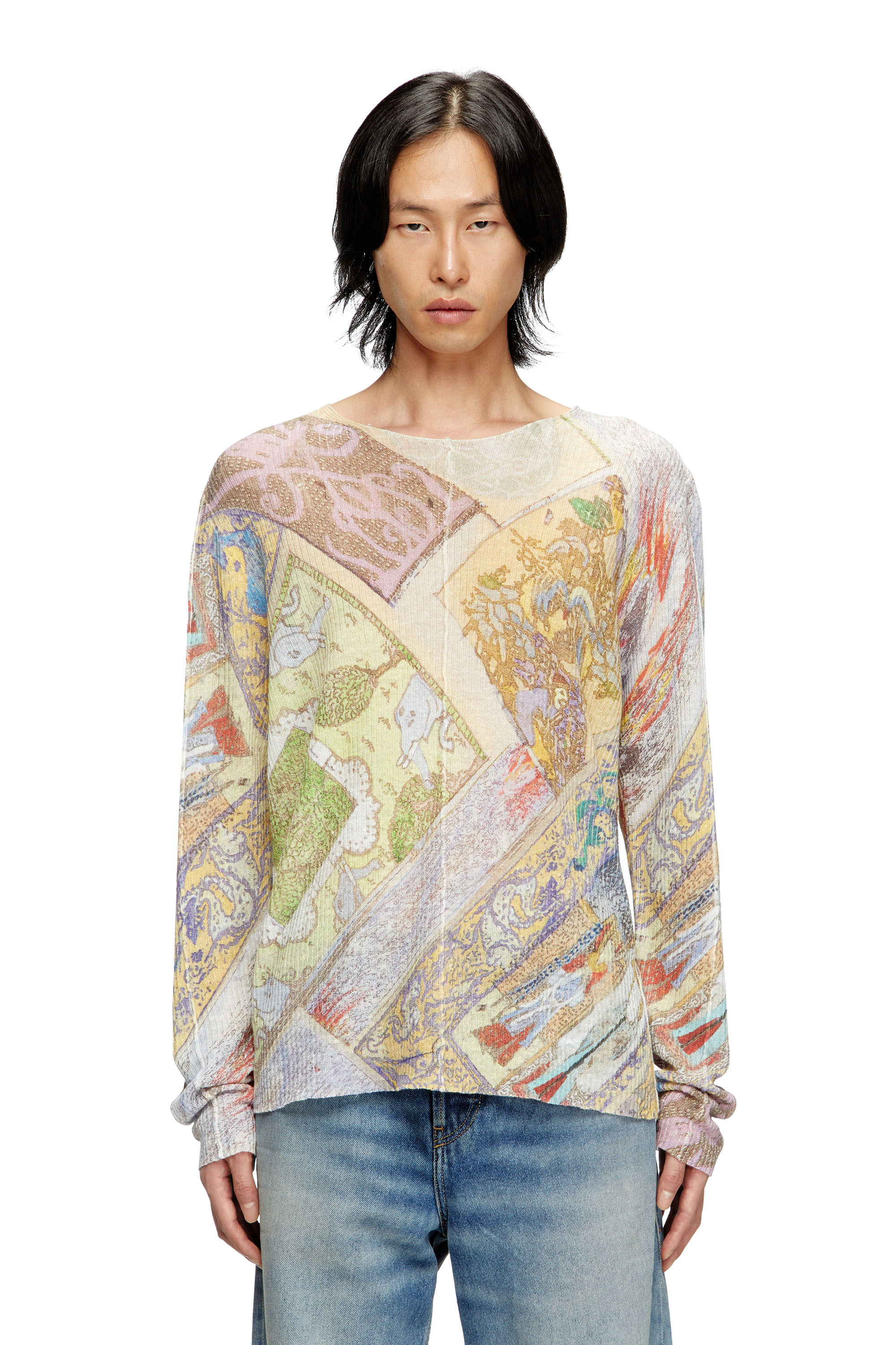 Diesel - K-RENTON, Unisex's Linen jumper with medieval print in Beige/Yellow - 3