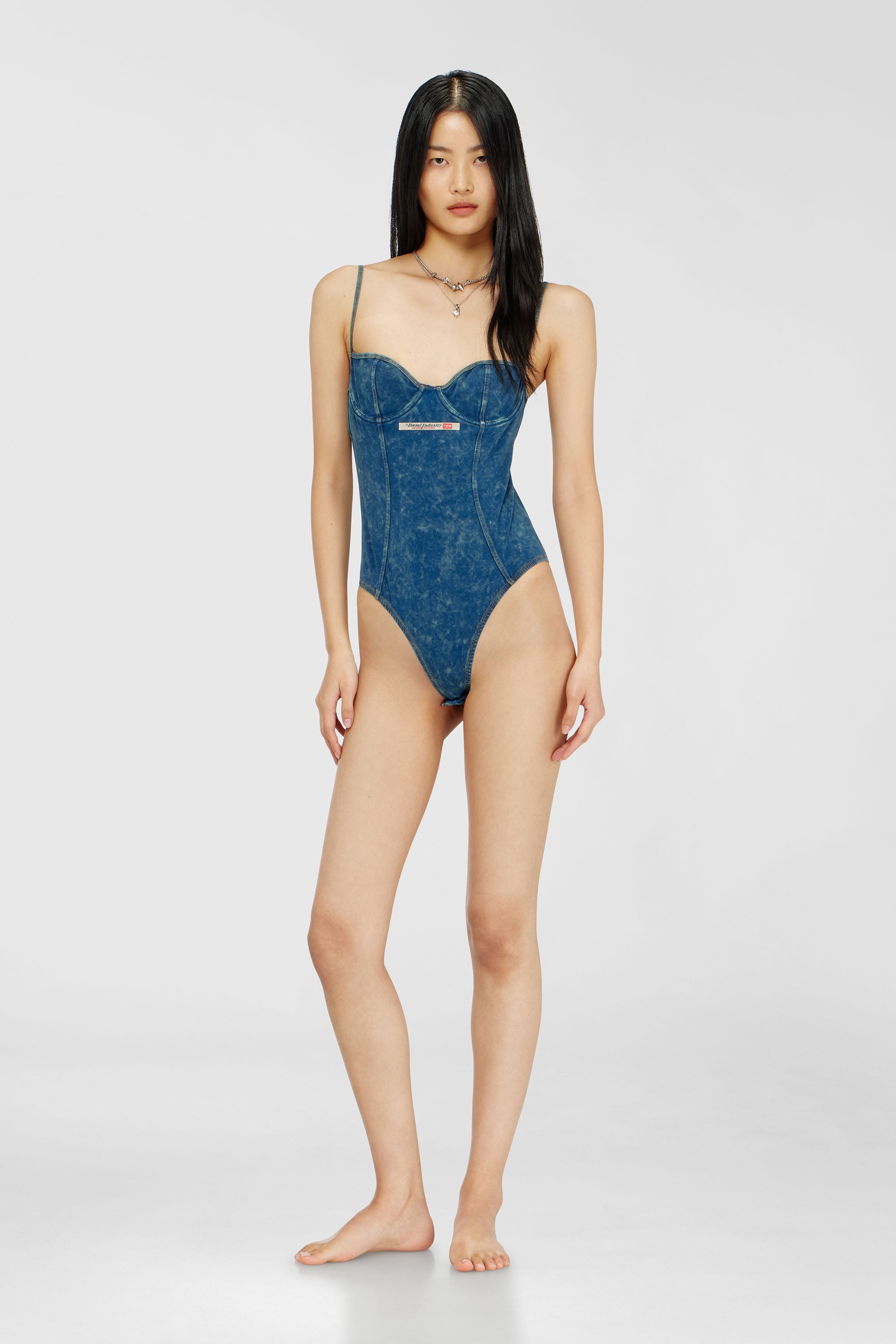 Diesel - TILDA-DNM, Woman's Denim-effect bodysuit with back cut-out in Blue - 2