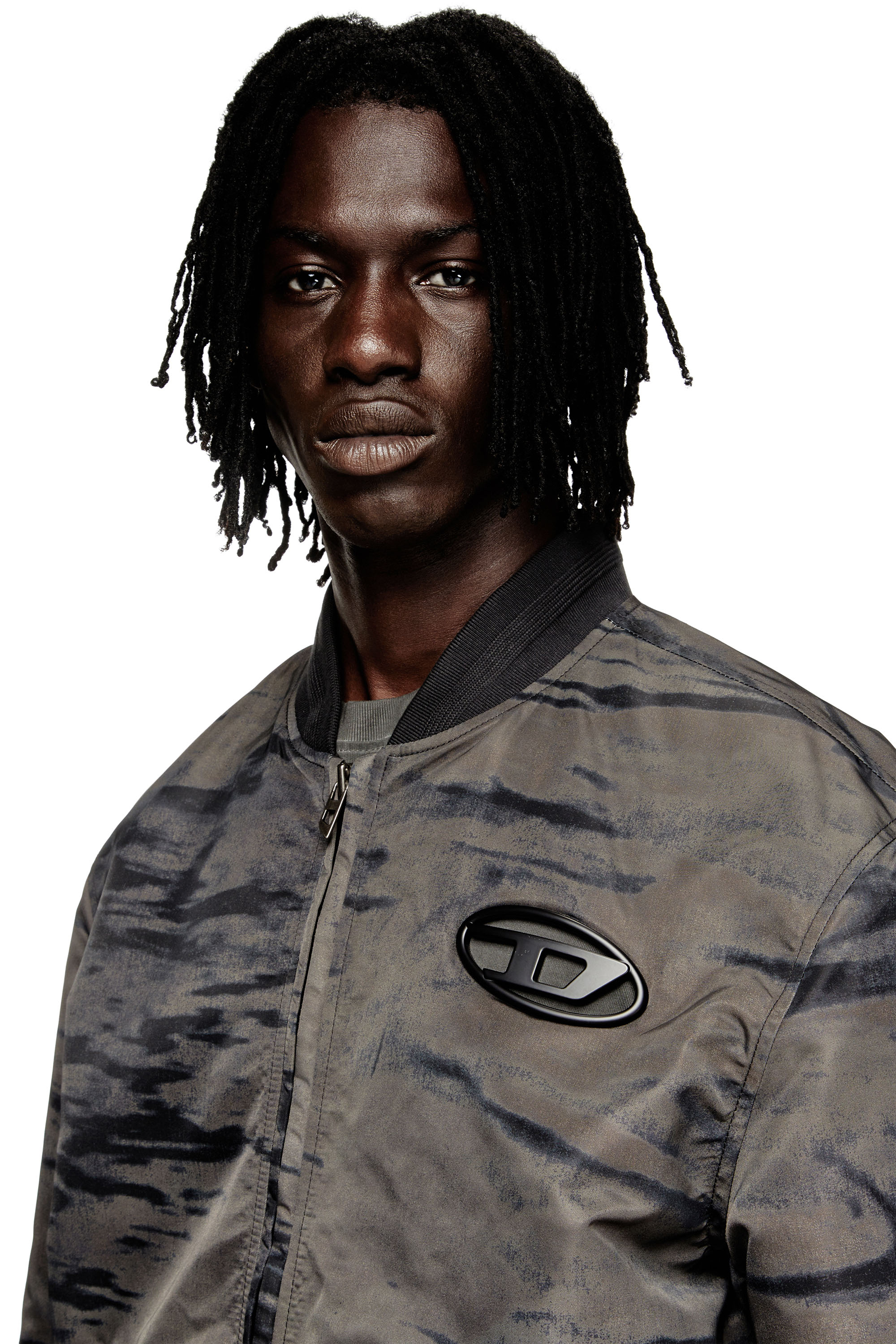 Diesel - J-KEPES-DLBZ, Man's Padded bomber jacket in printed satin in Black/Grey - 5