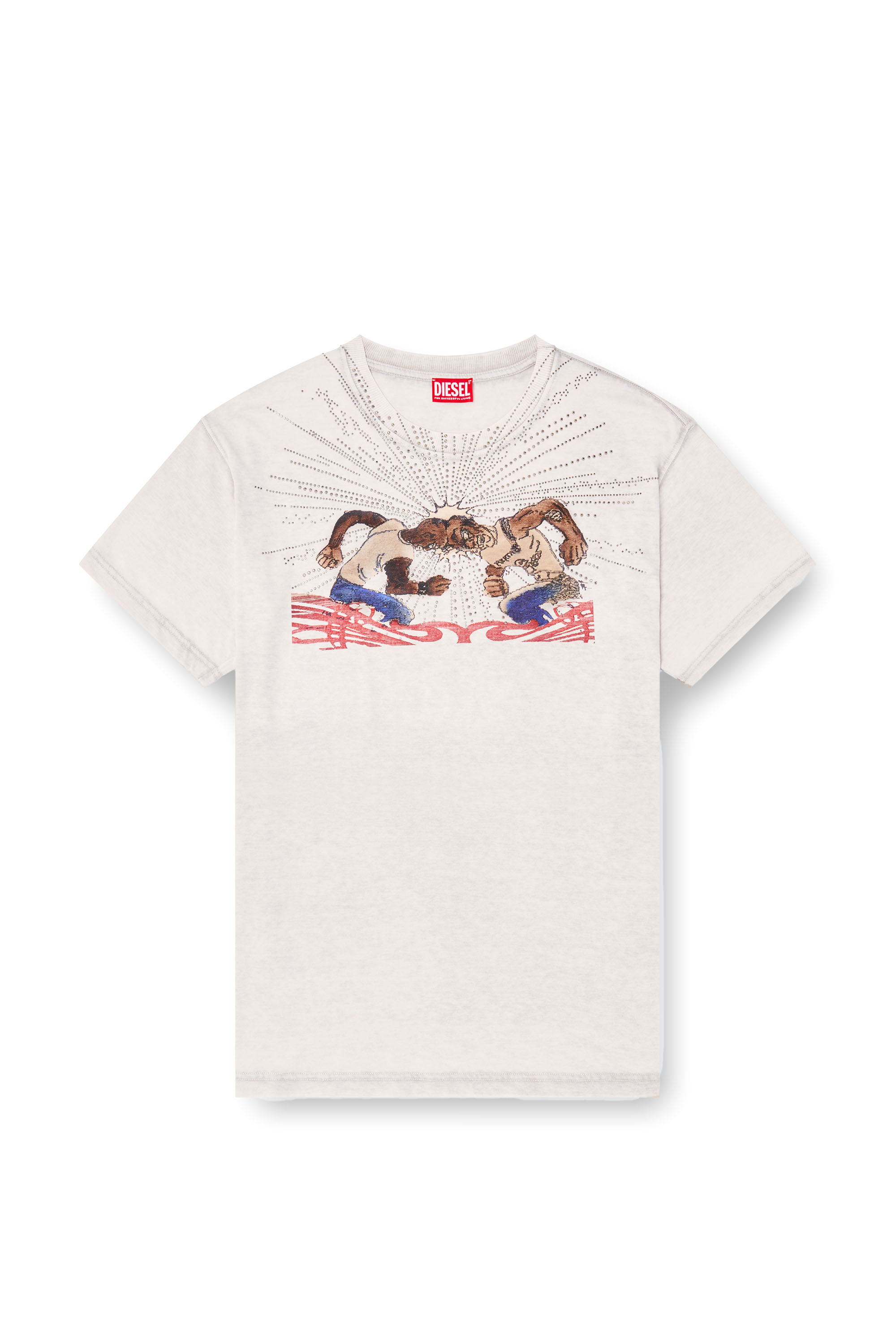 Diesel - T-NORM-T15, Man's T-shirt with rhinestone graphic in Light Grey - 2