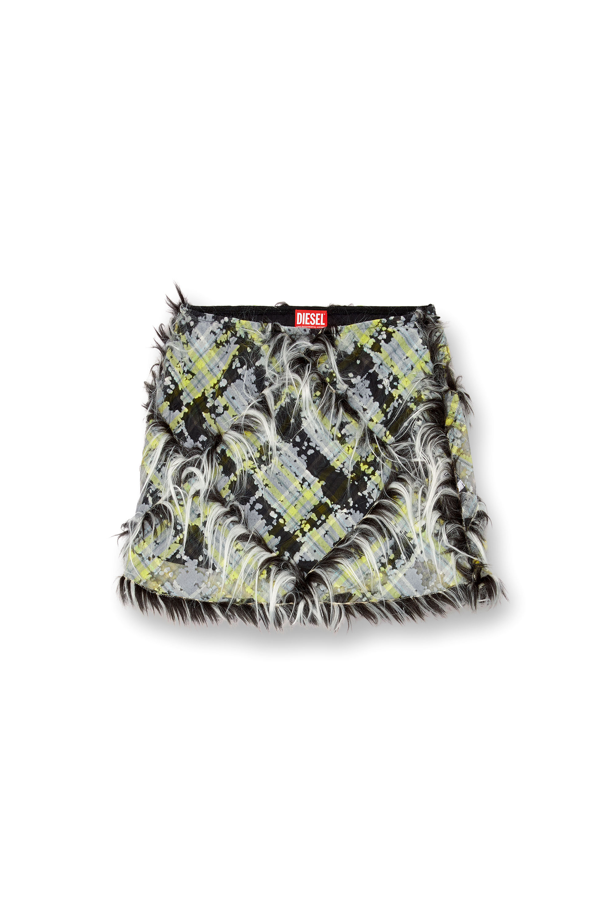 Diesel - O-BEGY, Woman's Tulle miniskirt with fuzzy trims in Green/Black - 6