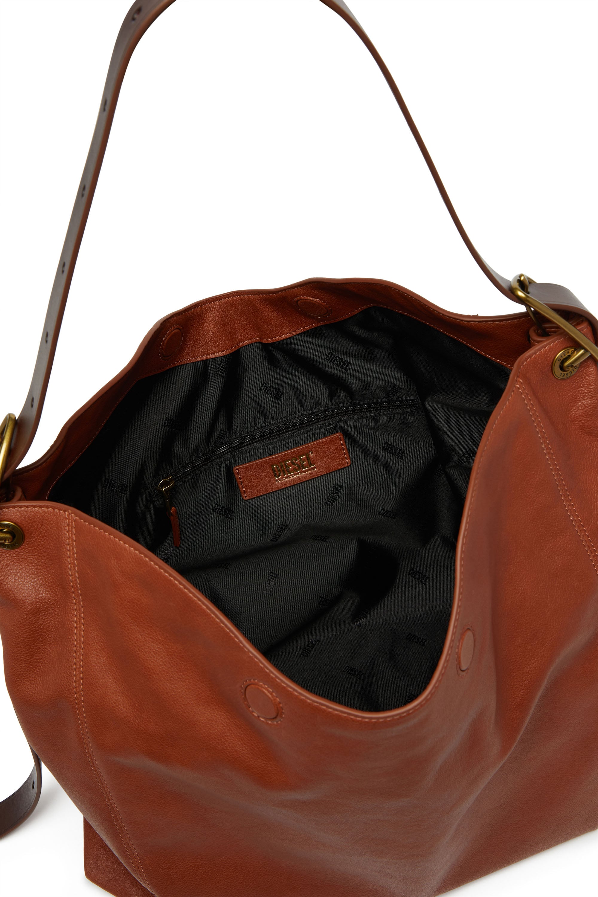 Diesel - D-LINE HOBO L, Woman's D-Line-Hobo bag in shiny leather in Brown - 4