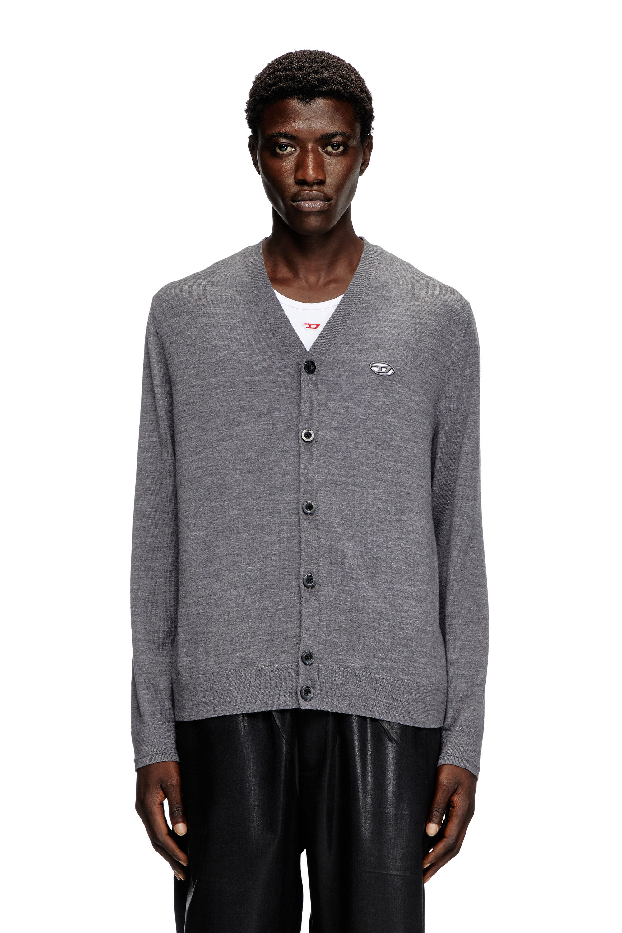 Diesel - K-VOLTO, Man's Wool cardigan with cut-out logo in Grey - 3