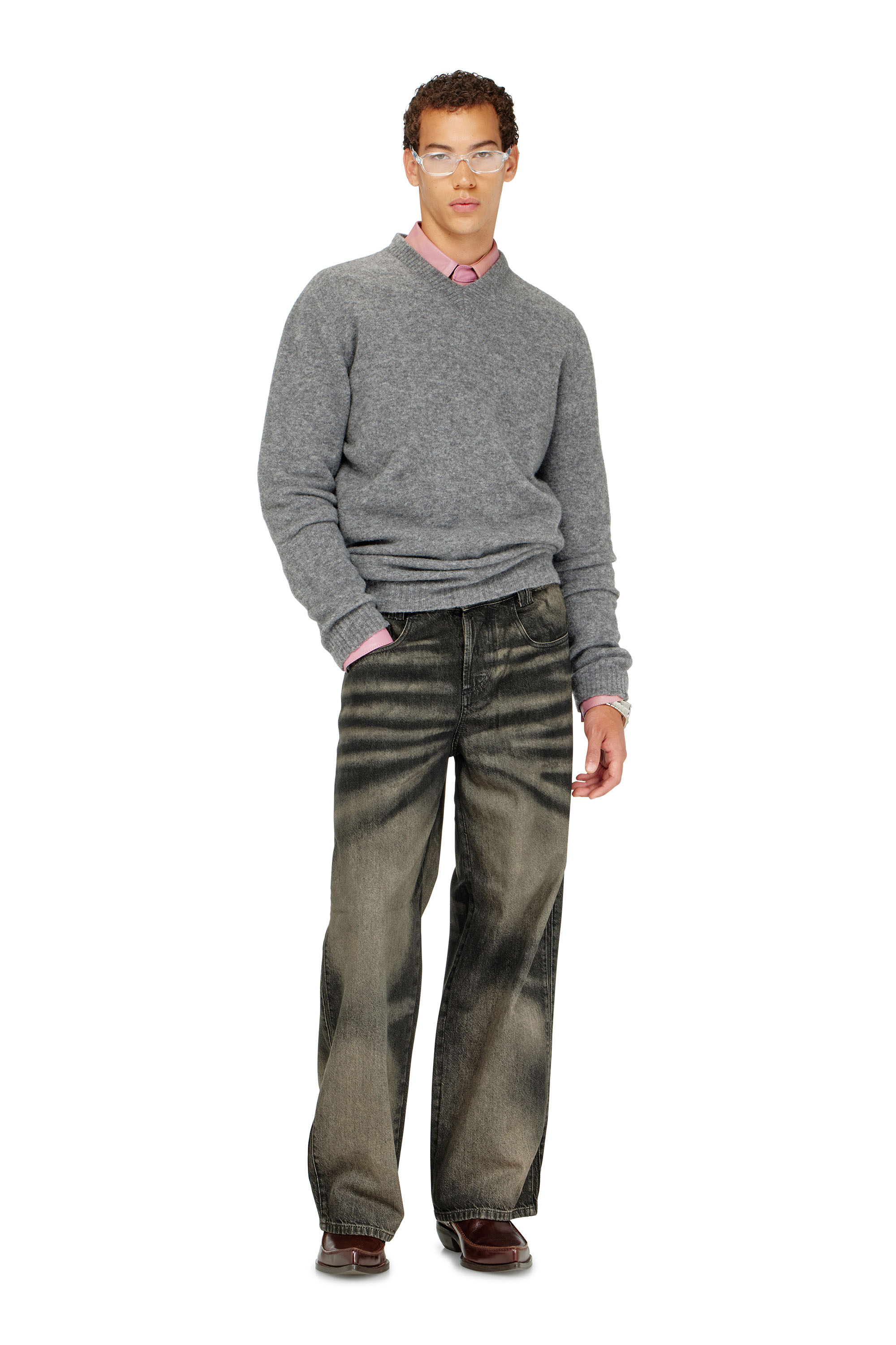 Diesel - K-ANDIE, Man's V-neck jumper in wrinkled boiled knit in null - 2