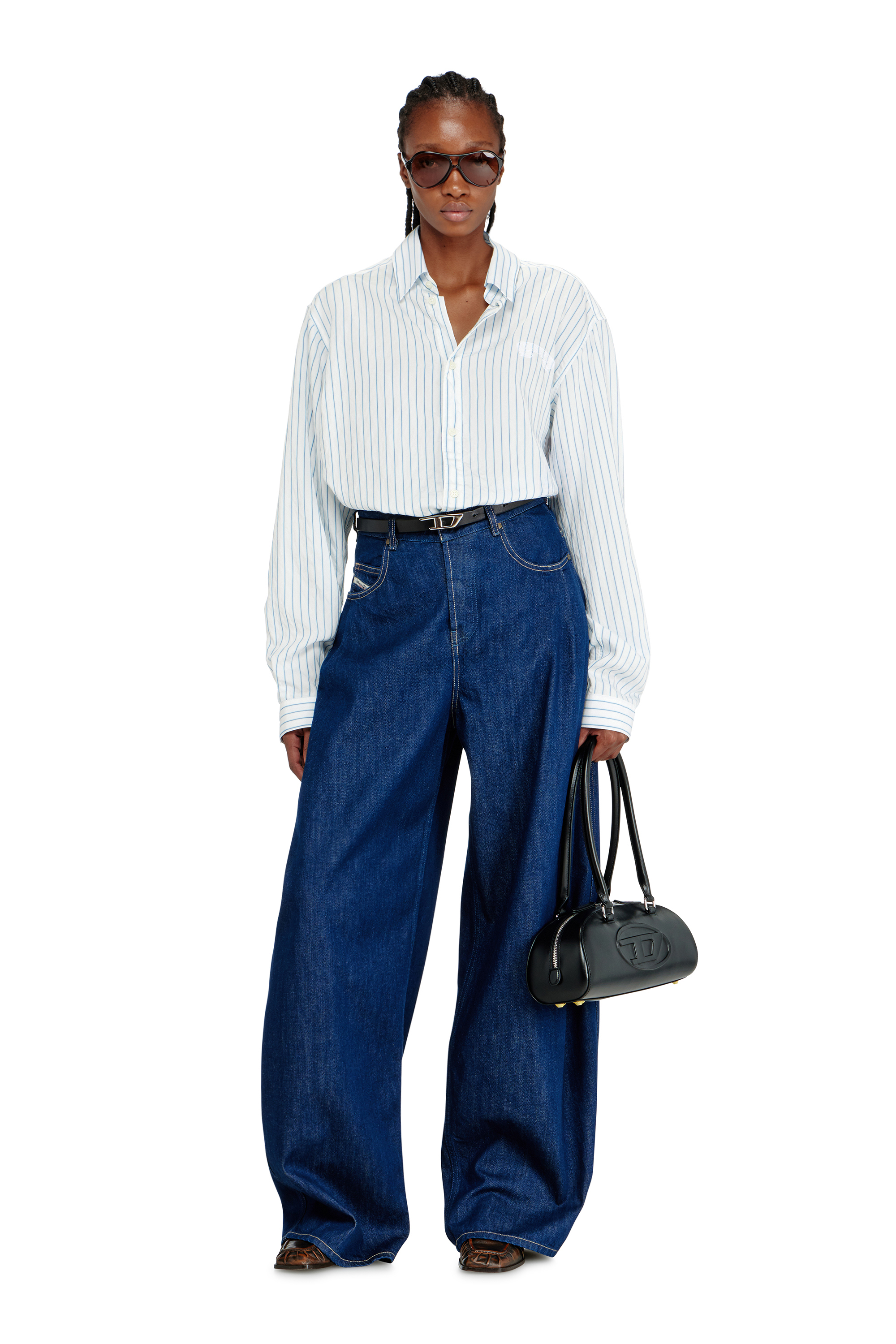 Diesel - 1DR DOME SHOULDER EW, Woman's 1DR Dome - Elongated bowling bag in leather in Black - 2