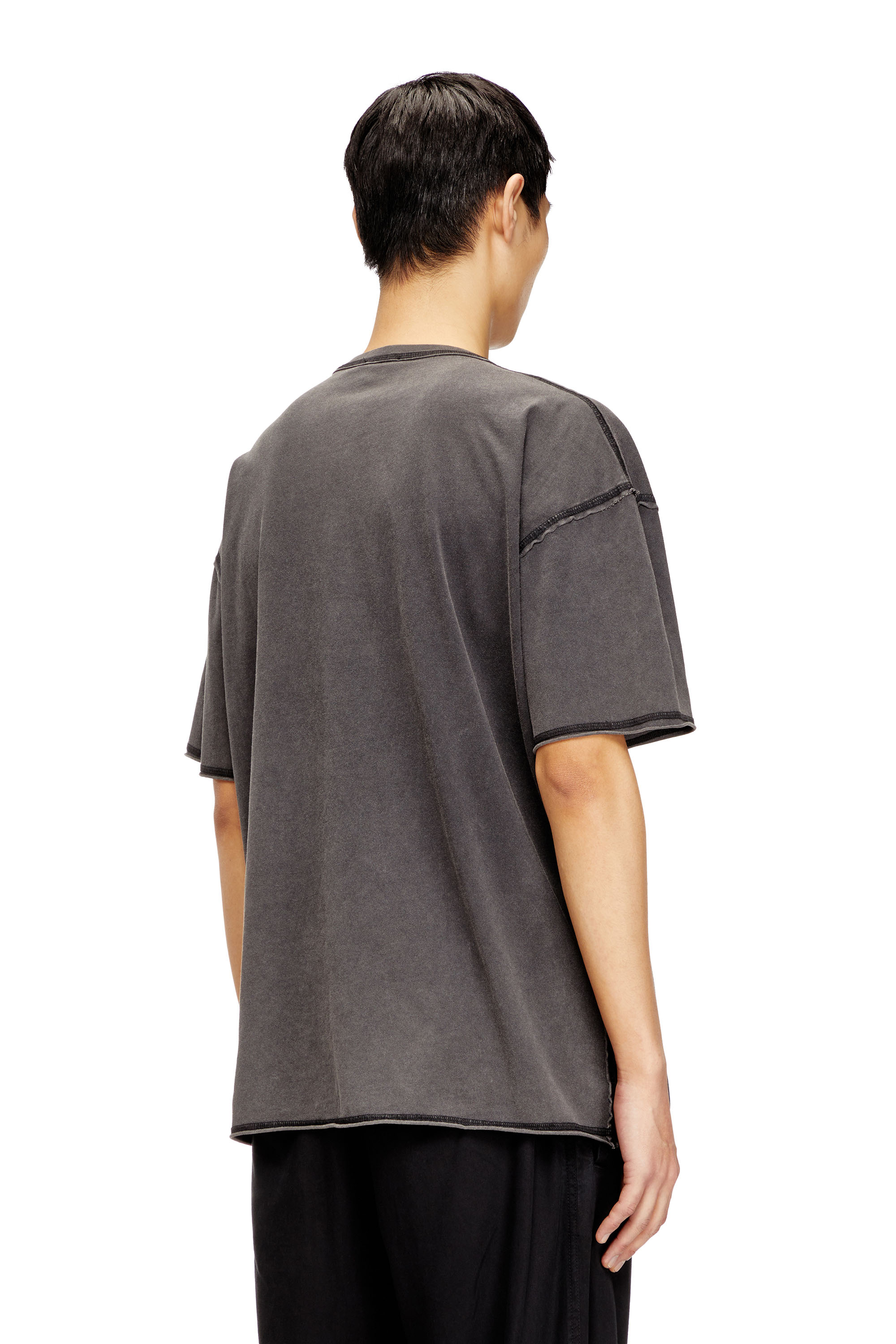 Diesel - T-RAWBOXT, Man's T-shirt with appliqué logo and raw edge in Black/Grey - 4