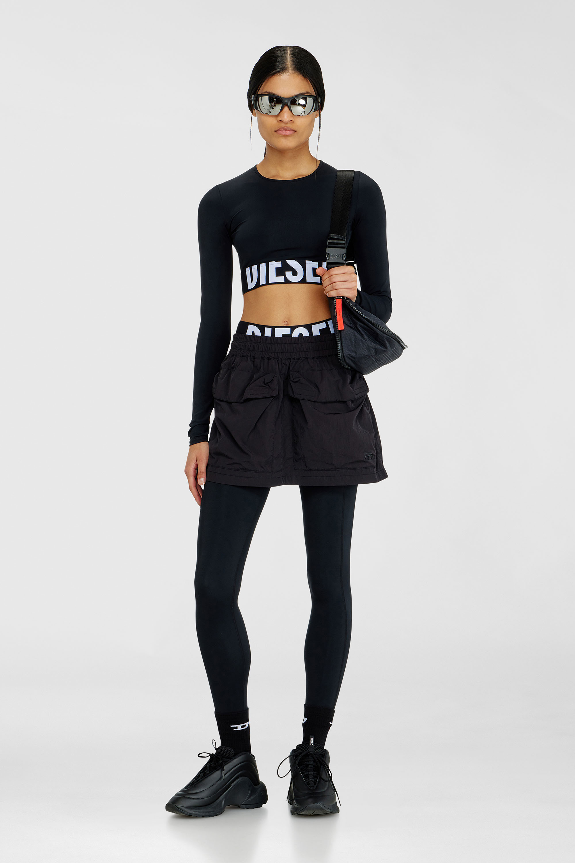 Diesel - MELISSA-D-POP, Woman's Microfibre crop top with cut-off logo in Black - 6