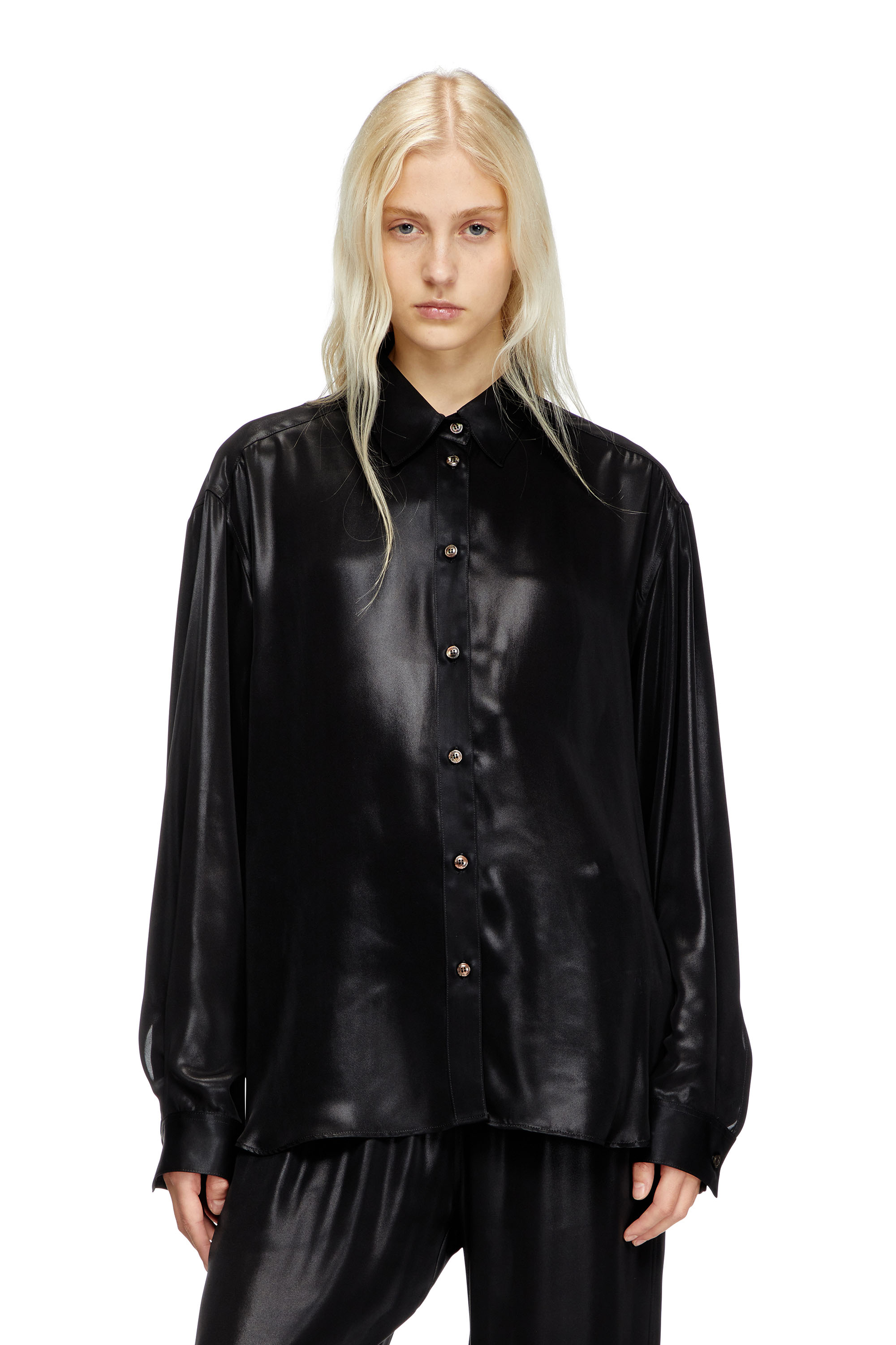 S-SIMPLY-C-WN-Q1, Black Diesel - S-SIMPLY-C-WN-Q1, Woman's Fluid shirt in laminated fabric in Black - 3