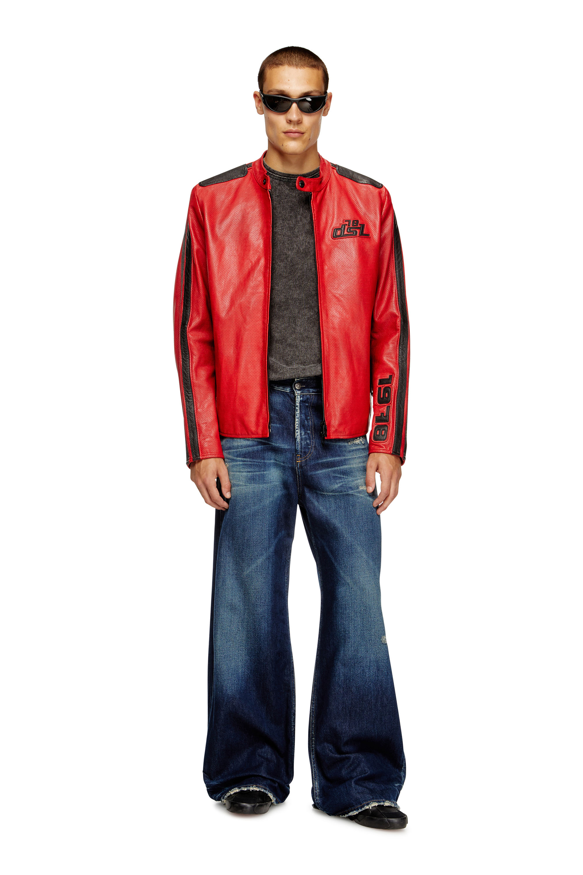 Diesel - L-POP, Unisex's Biker jacket in perforated leather in Red - 1