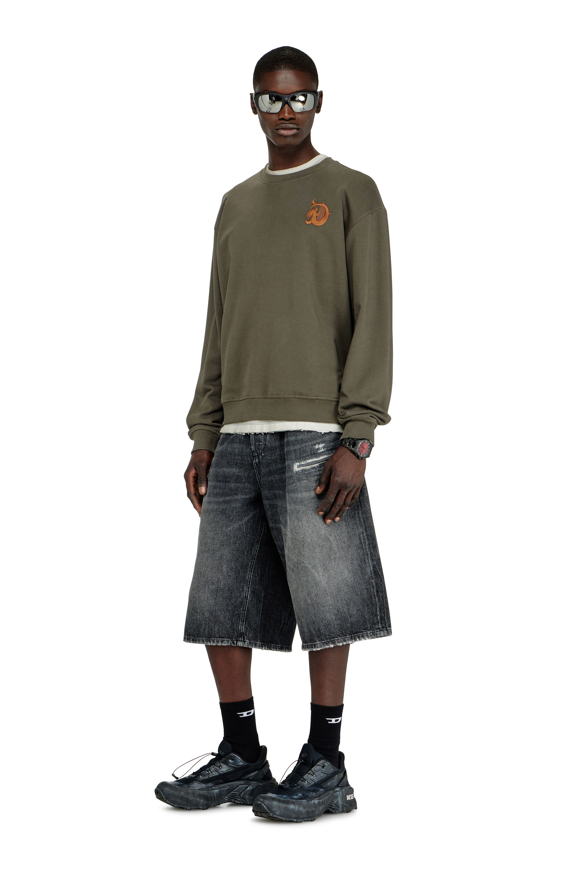 Diesel - S-NORM-AA4, Man's Sweatshirt with embroidery and flock print in Military Green - 2