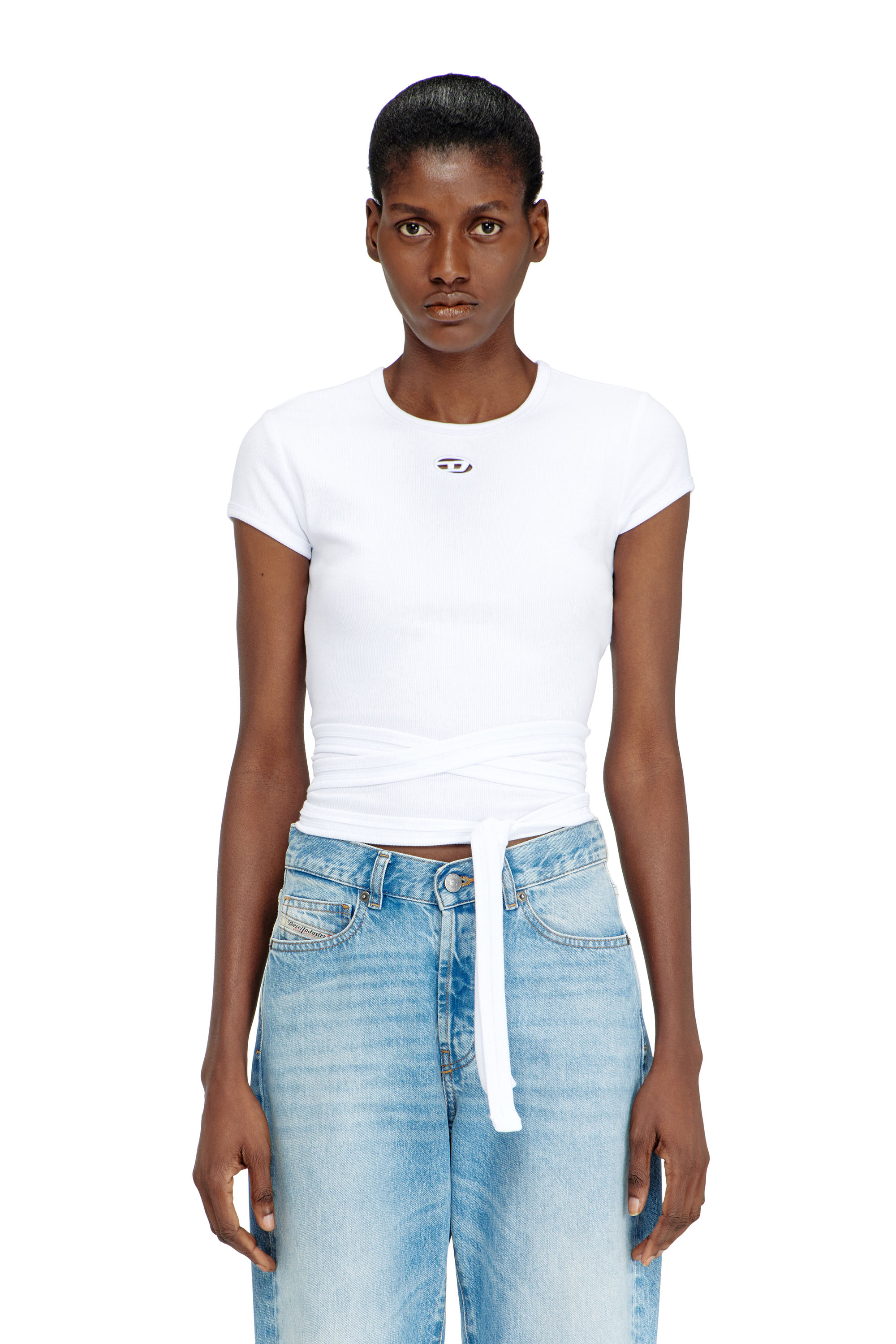 Diesel - T-BUNNY-TAIL-S1, Woman's Ribbed top with wrap-around laces in White - 2