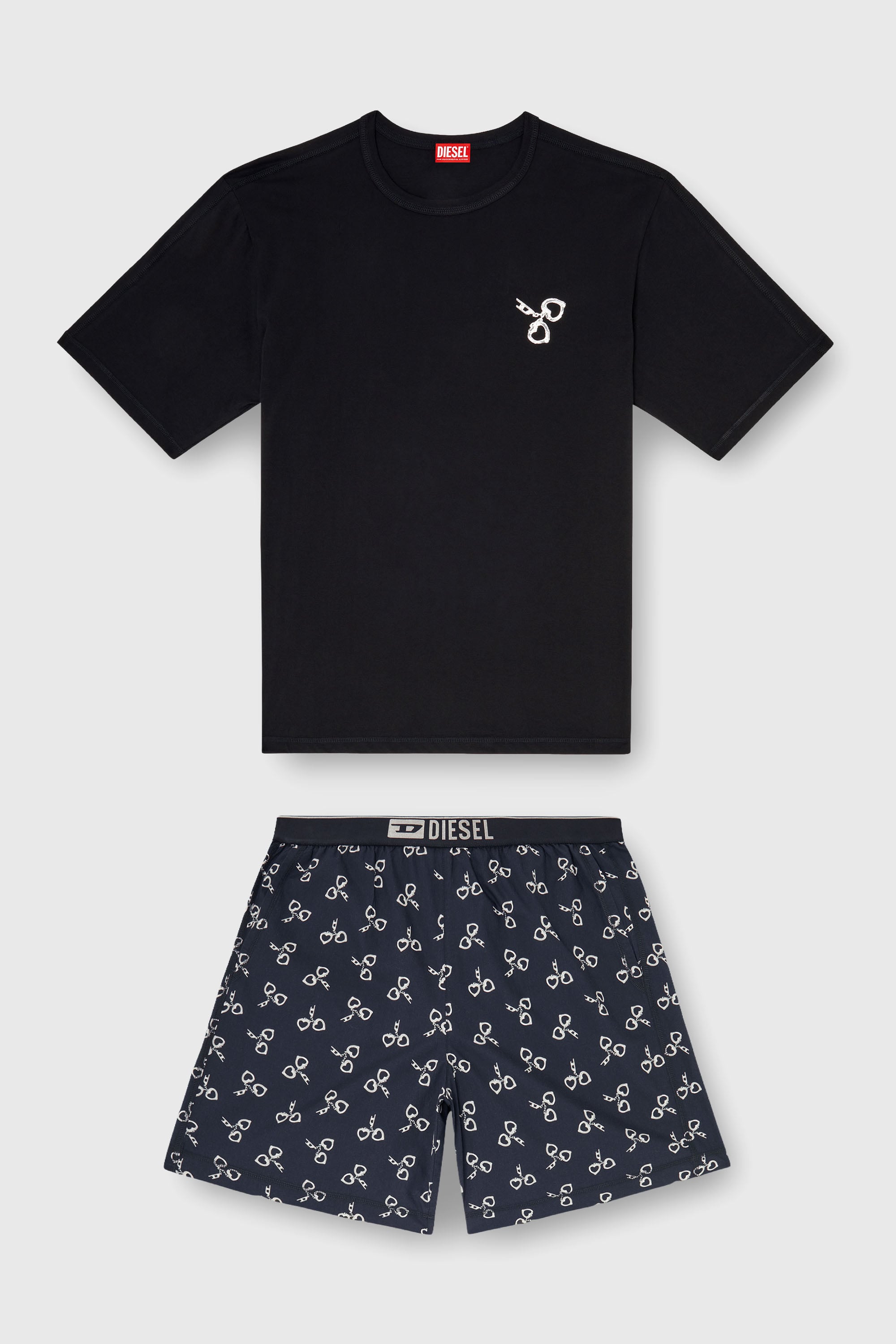 Diesel - KIT-JAMES-D-BOX, Man's Cotton pyjama set with handcuff print in Black/White - 2